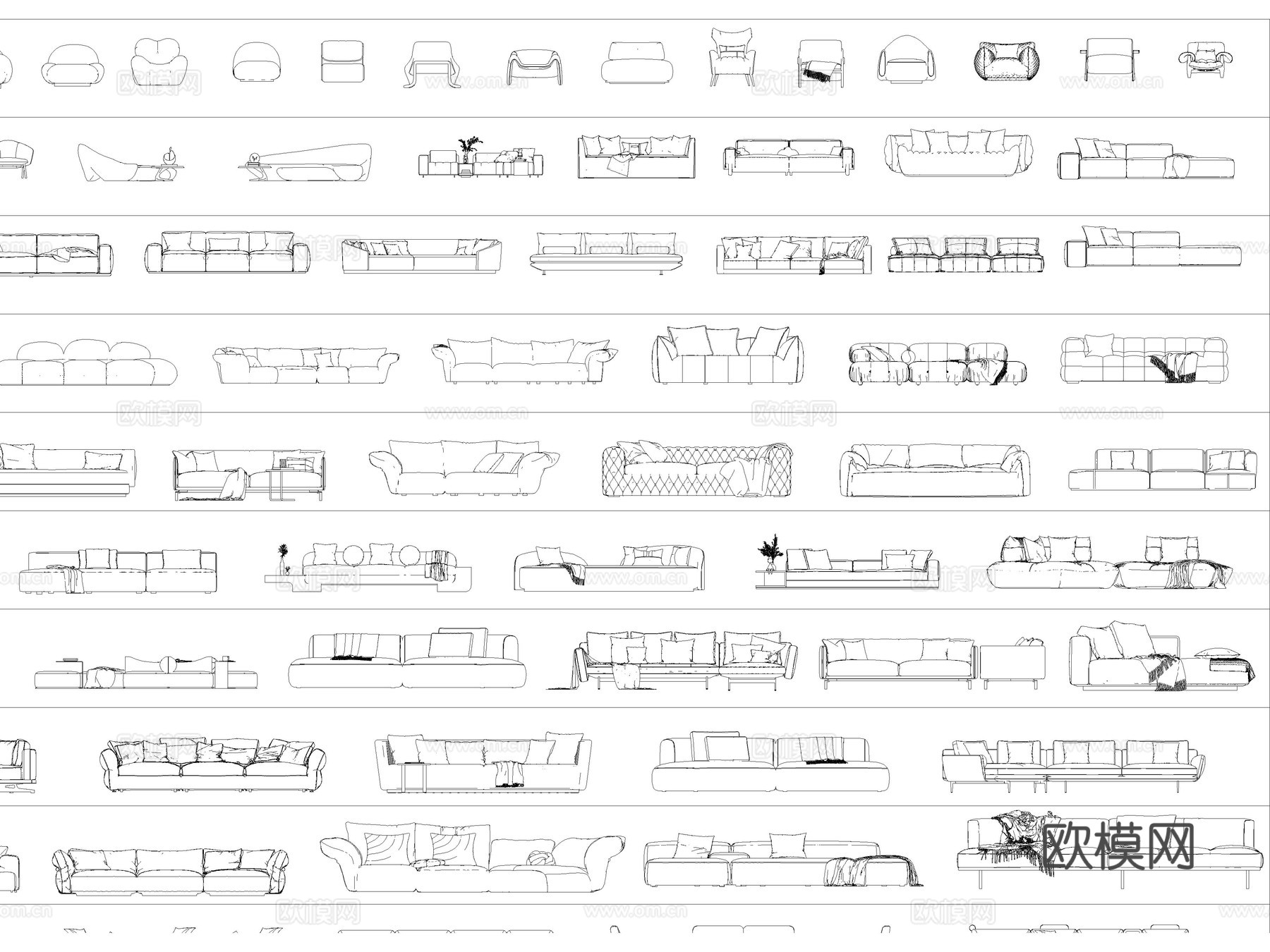 沙发 单人沙发 双人沙发 沙发椅 弧形沙发cad施工图