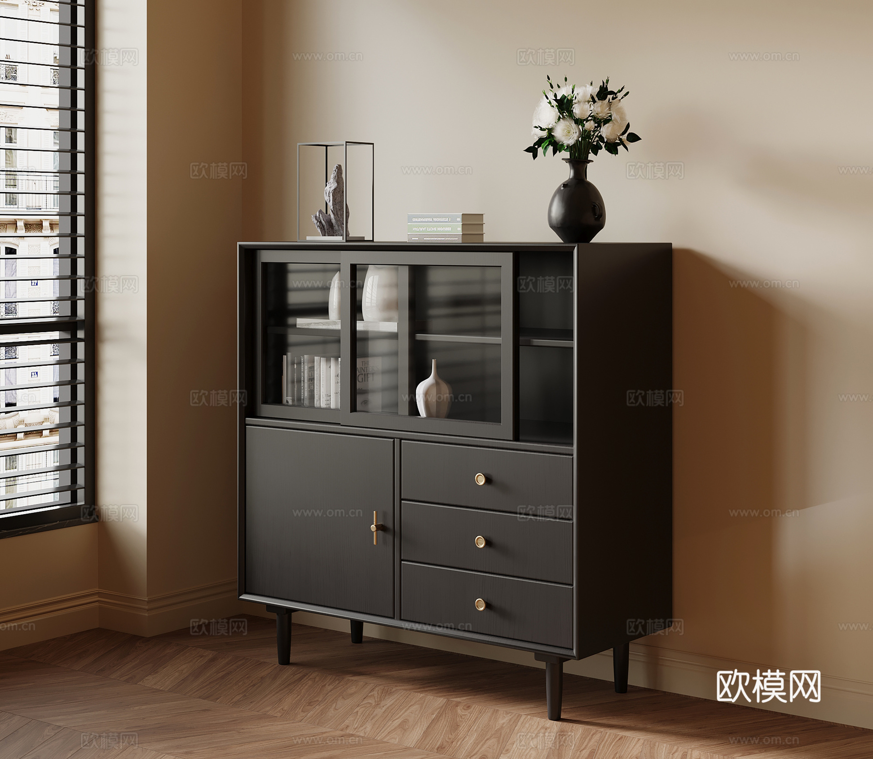 法式复古餐边柜 边柜 储物柜su模型