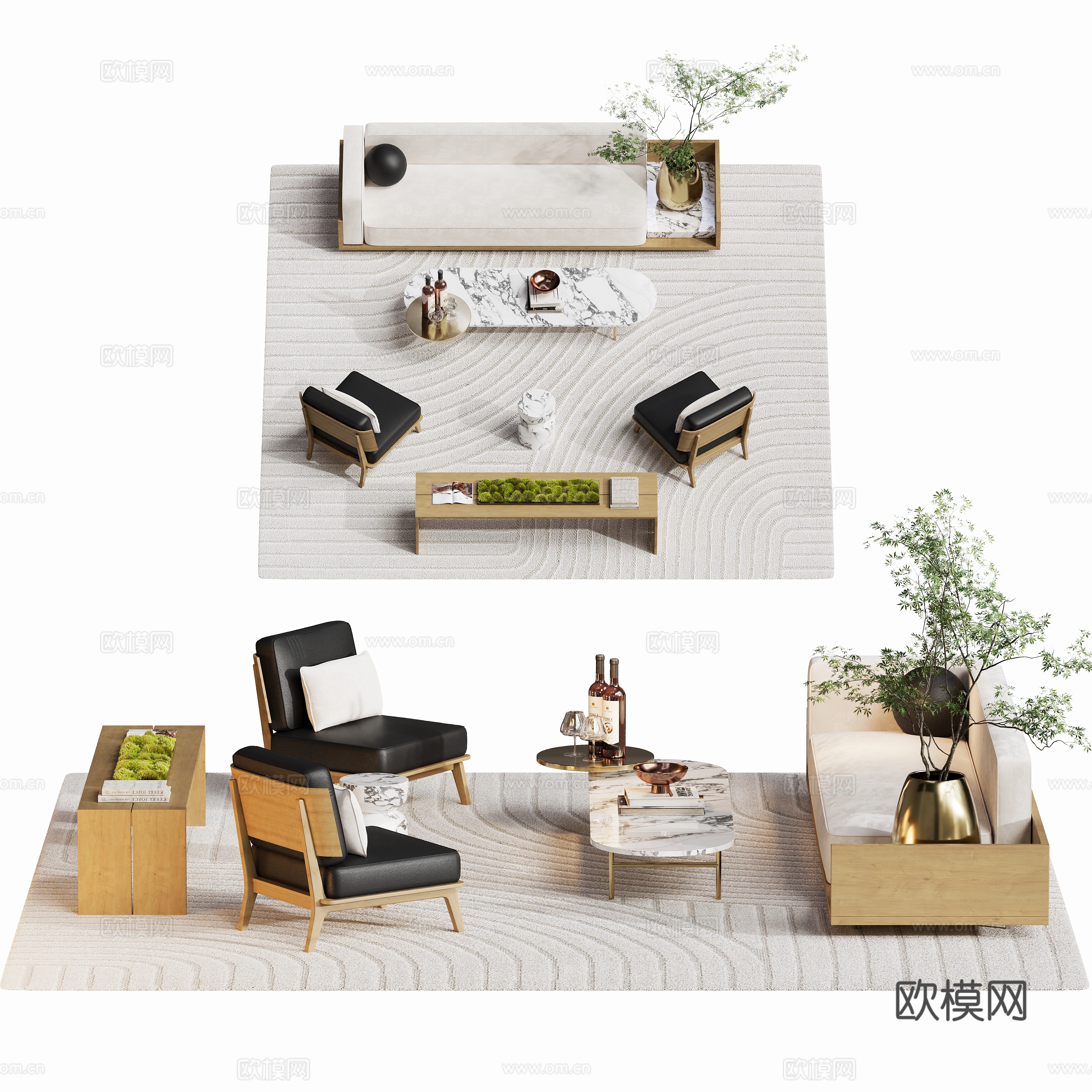 沙发茶几组合 洽谈区su模型