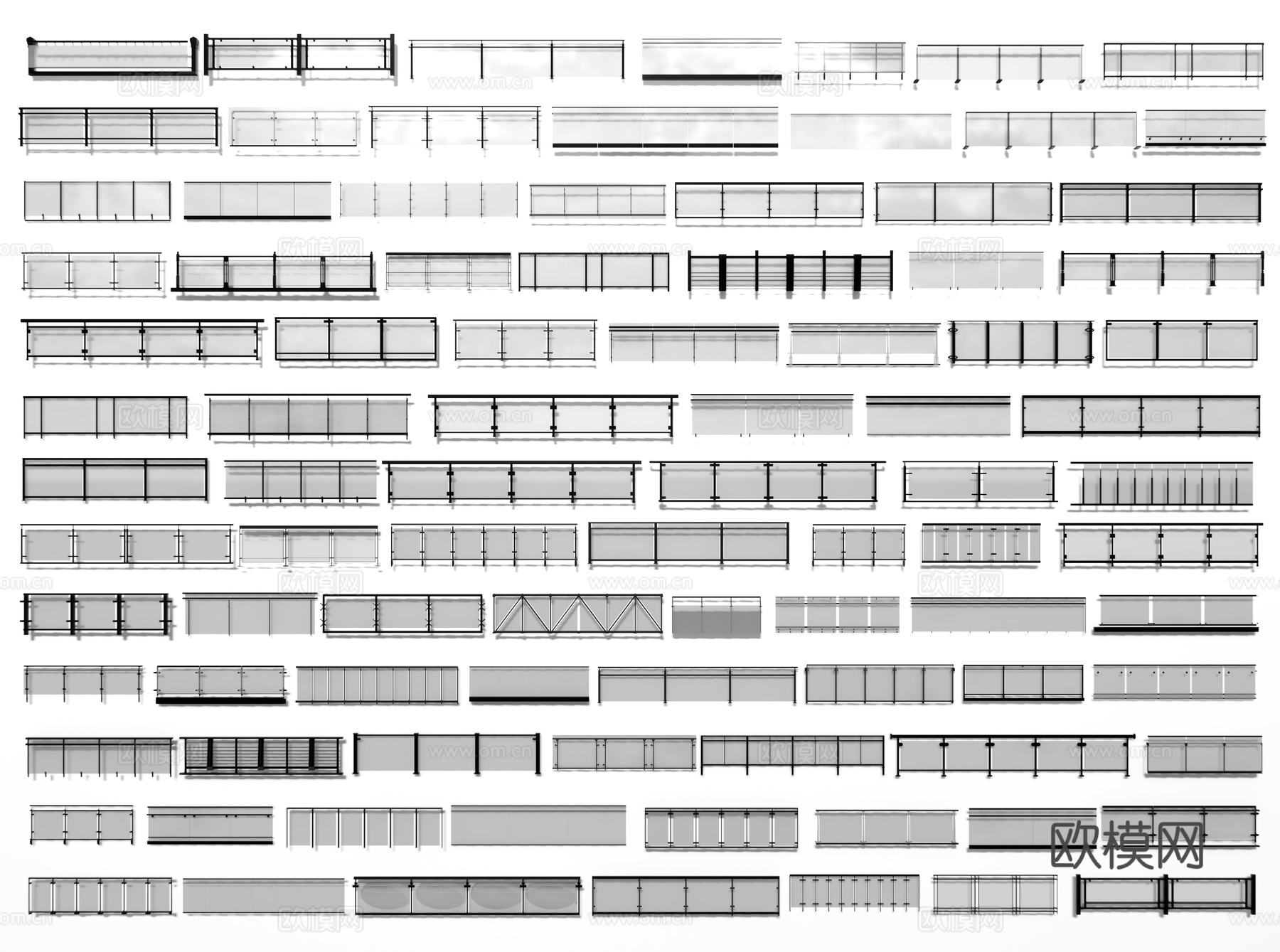 现代玻璃栏杆 玻璃护栏 扶手 阳台栏杆 楼梯护栏 安全围栏su模型