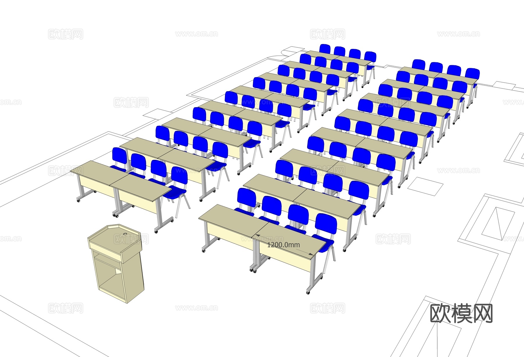 培训桌 培训椅 办公家具 演讲台su模型