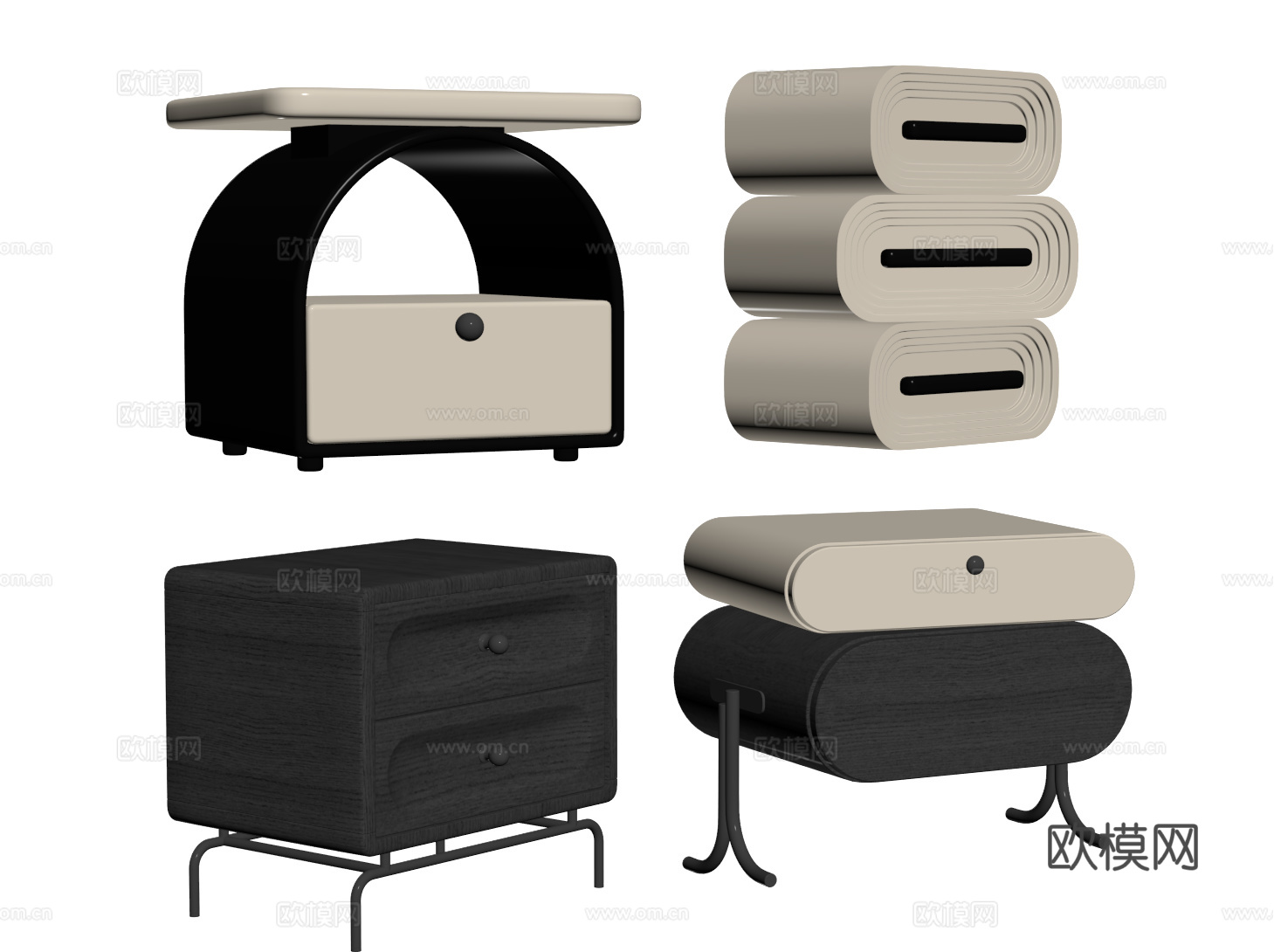 奶油风床头柜 现代床头柜su模型