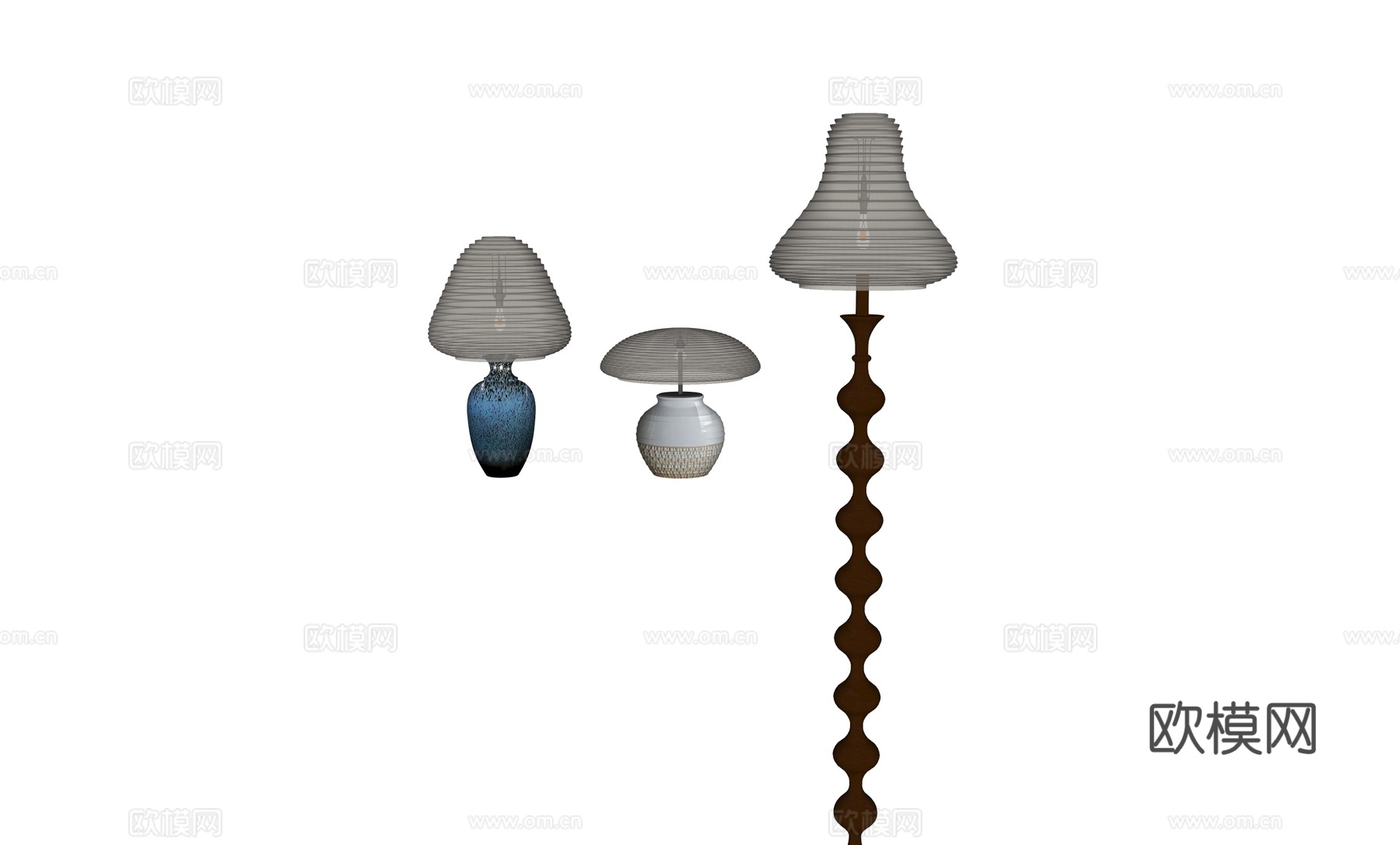 中古侘寂台灯落地灯su模型