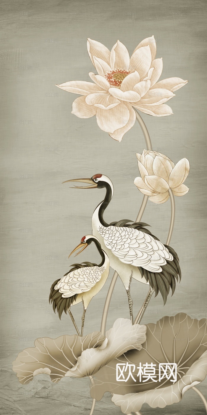 中式新中式花鸟植物壁纸壁画装饰画