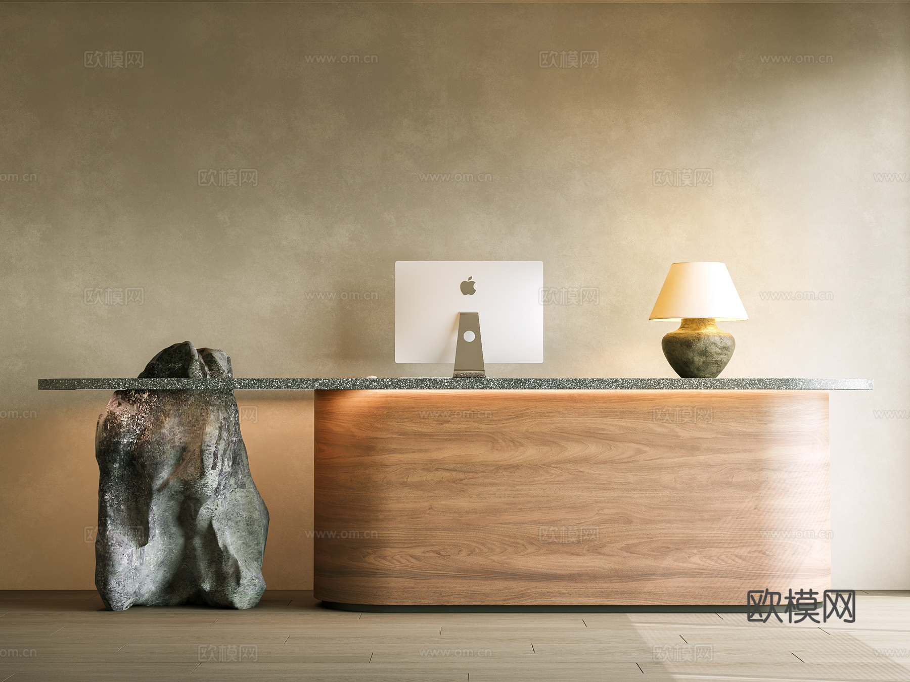 中古风前台 中古风 前台 接待 侘寂前台 收银台 花瓶花艺su模型