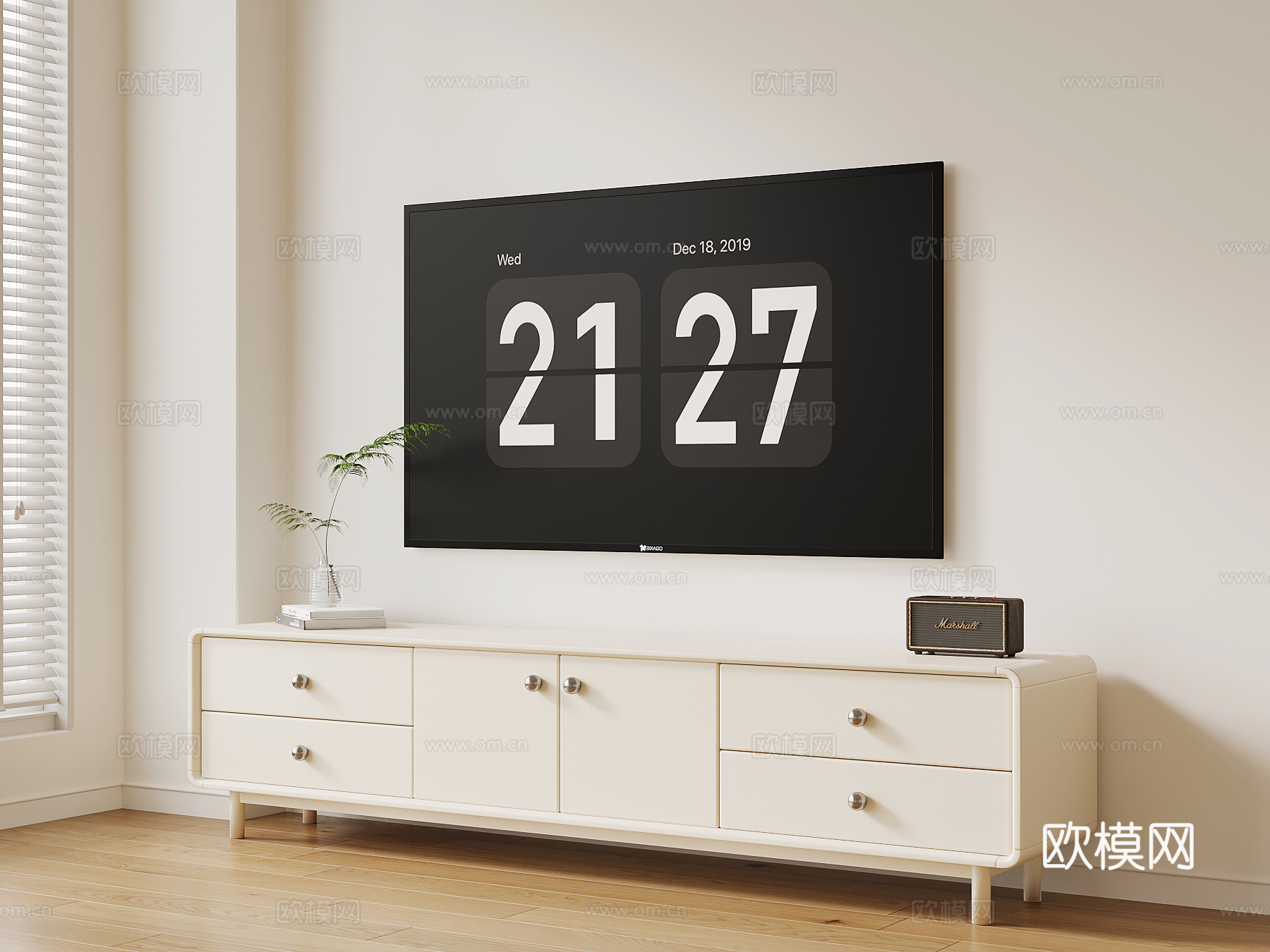 现代奶油风电视柜su模型