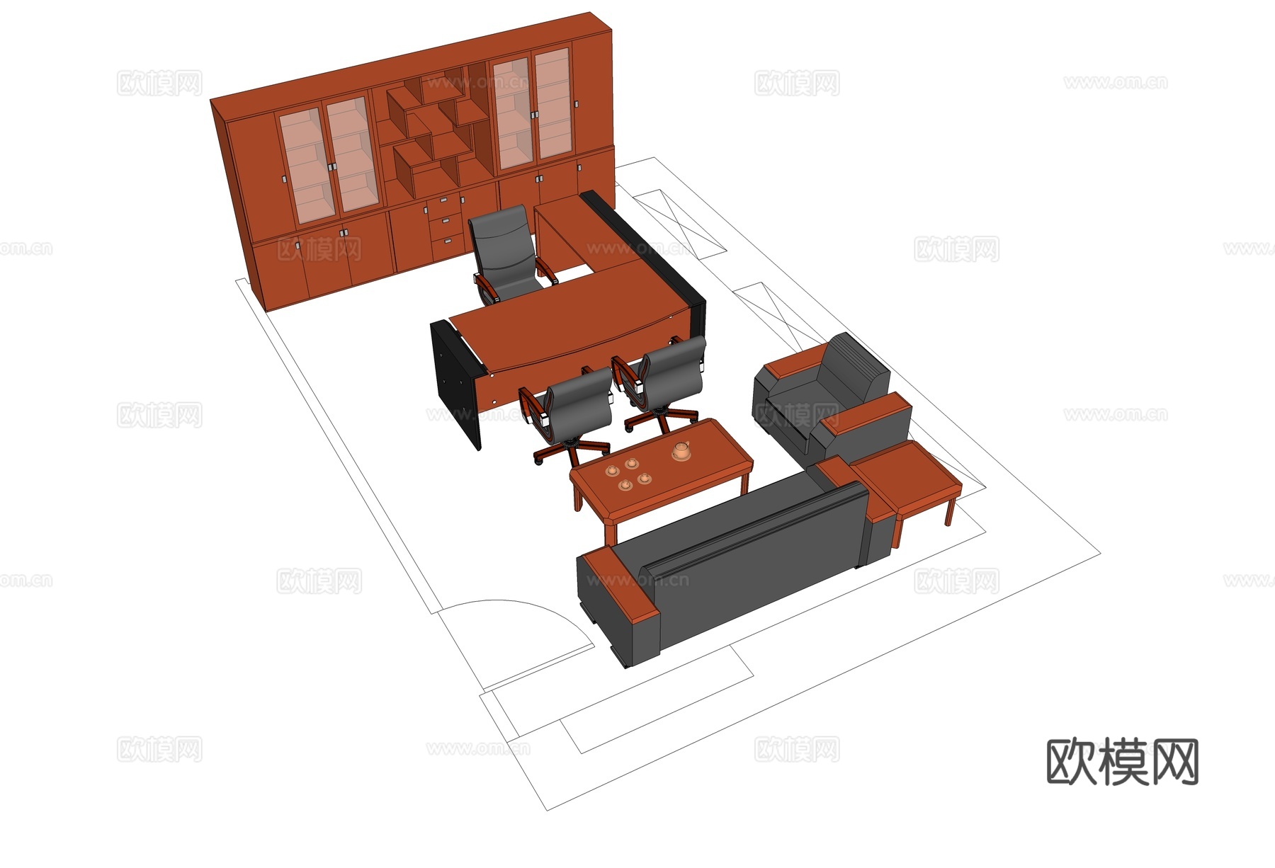 班台桌 办公桌 办公椅 文件柜 洽谈桌 办公室免费su模型