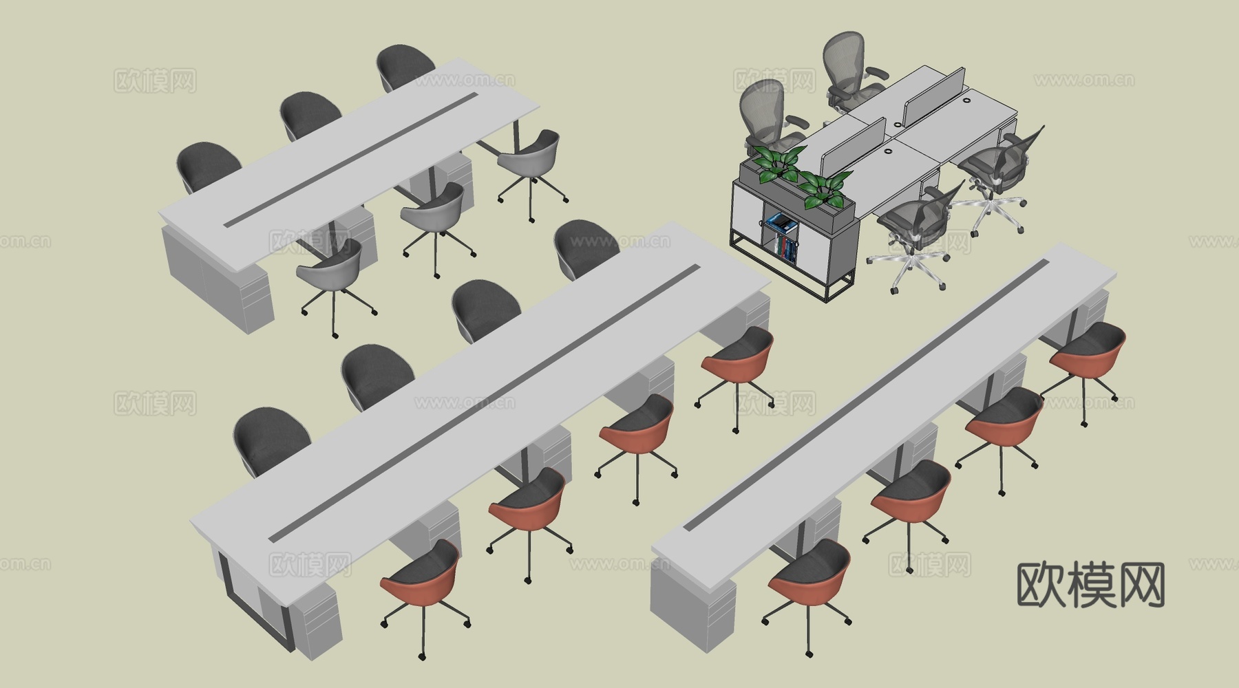 现代办公桌椅 办公家具 经理桌 老板桌su模型下载（渲染图3）