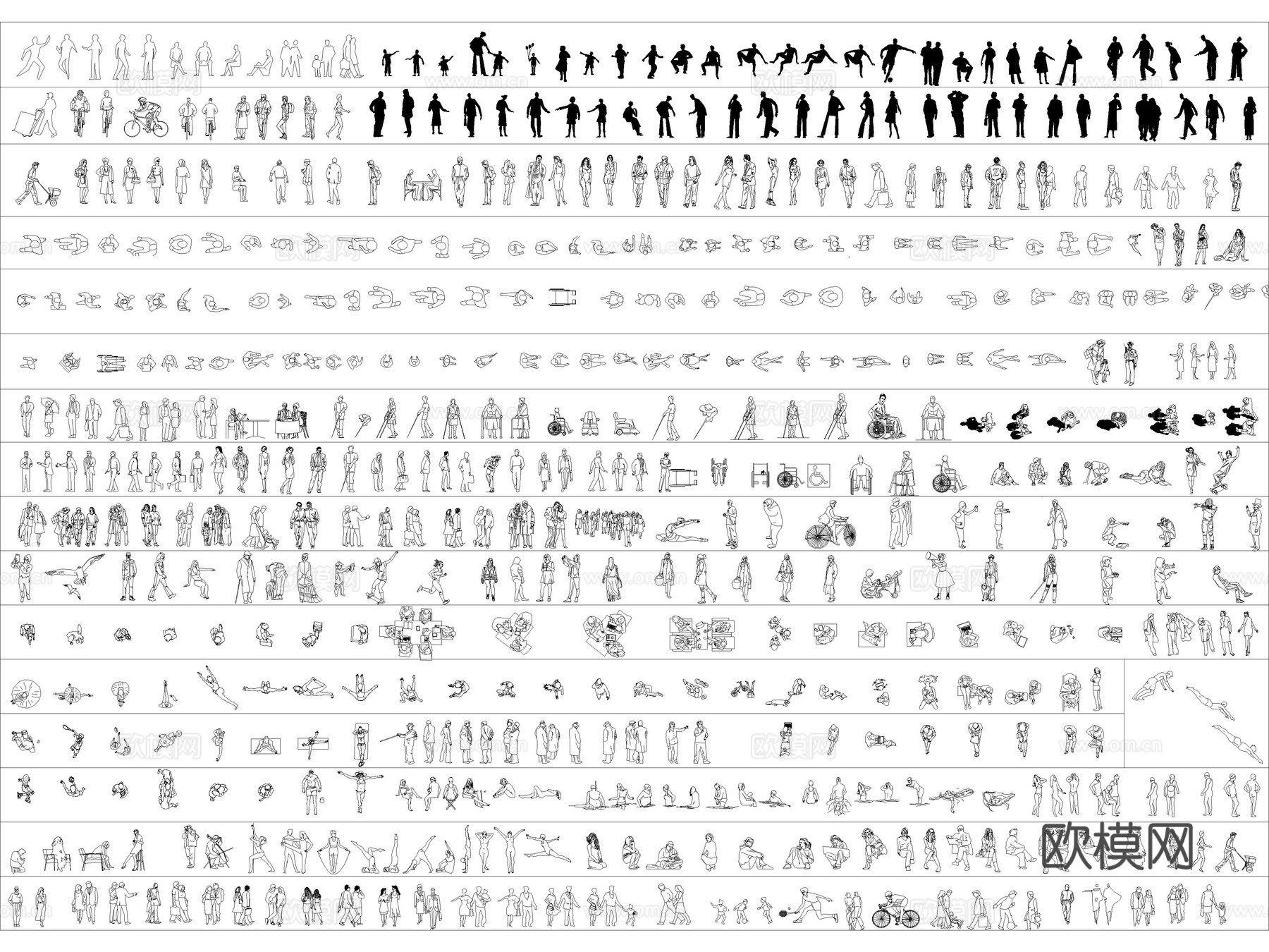 2026年最新超全人物儿童模特运动人物平立面CAD图库cad施工图