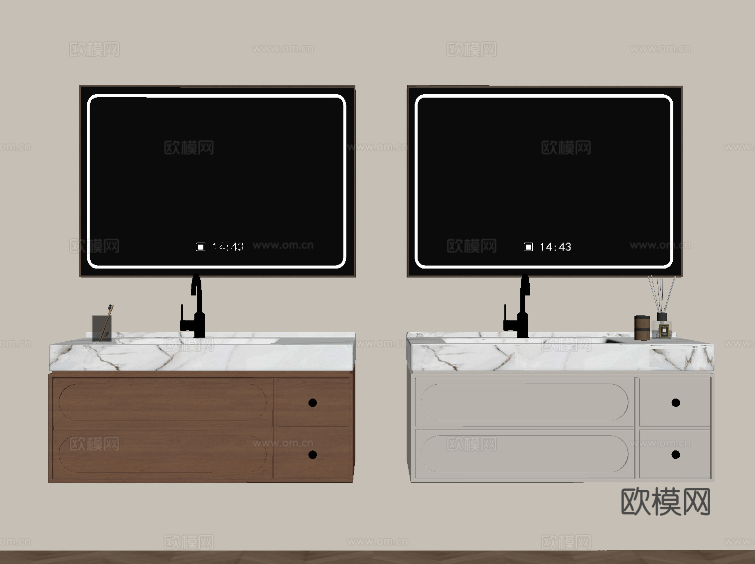 现代意式浴室柜 中古浴室柜 洗手台su模型