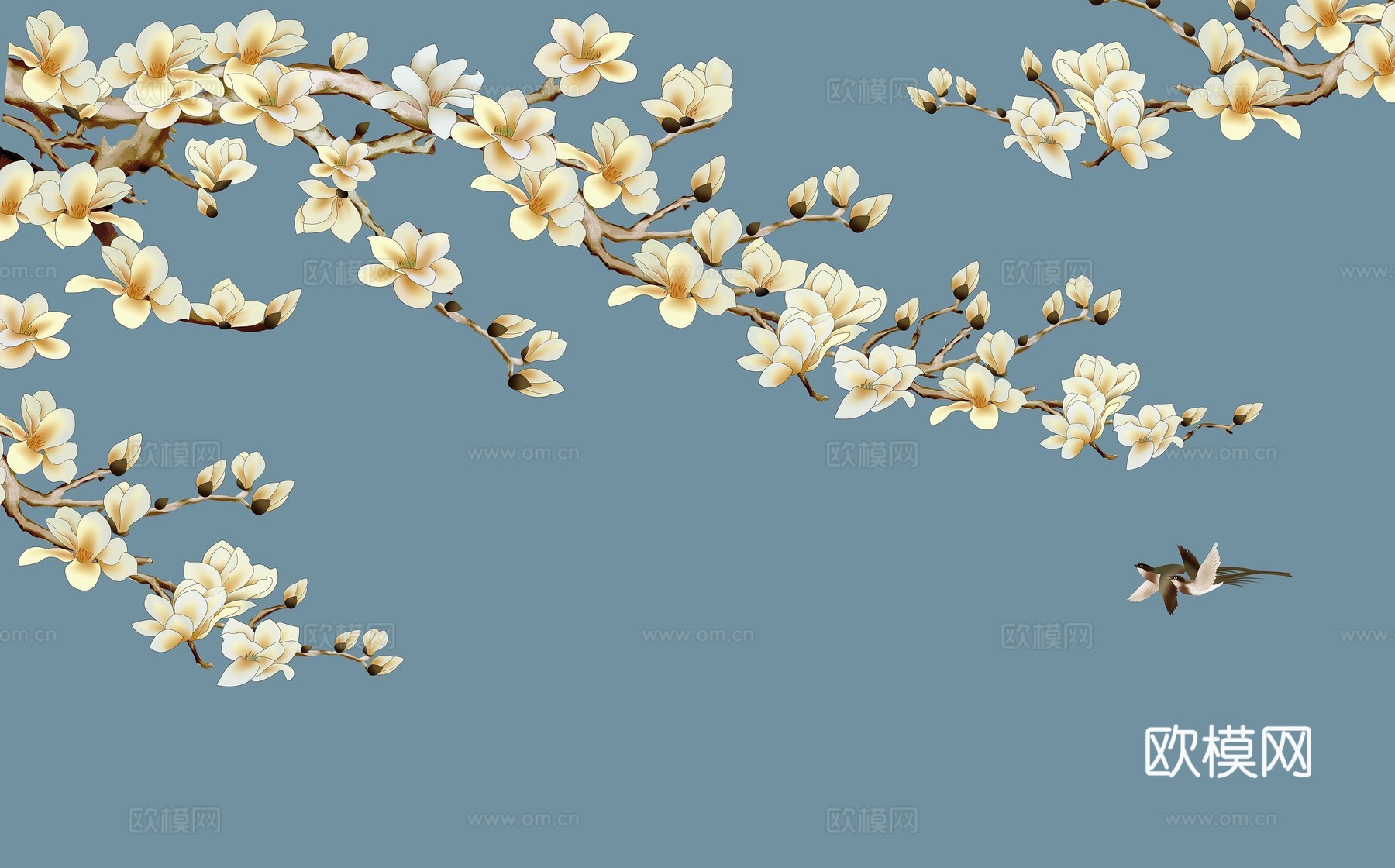 中式新中式花鸟植物壁纸壁画下载