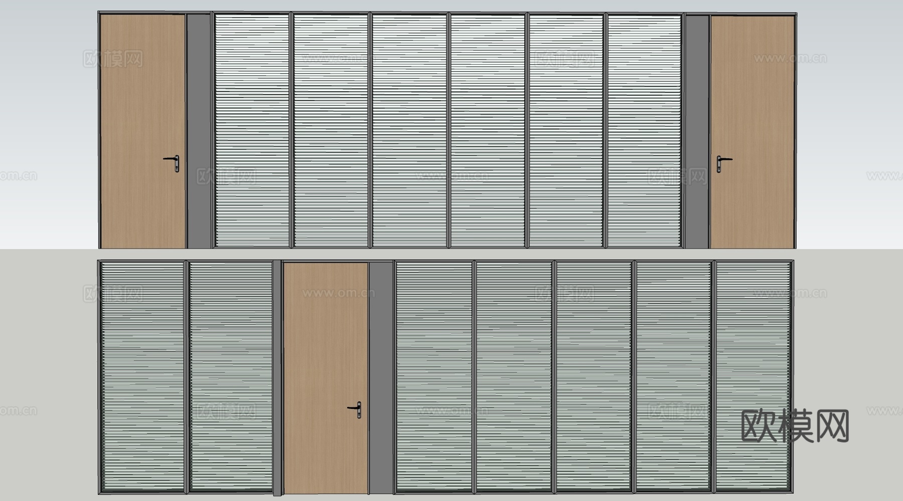 现代公司玻璃隔断 公司百叶玻璃窗 落地玻璃su模型