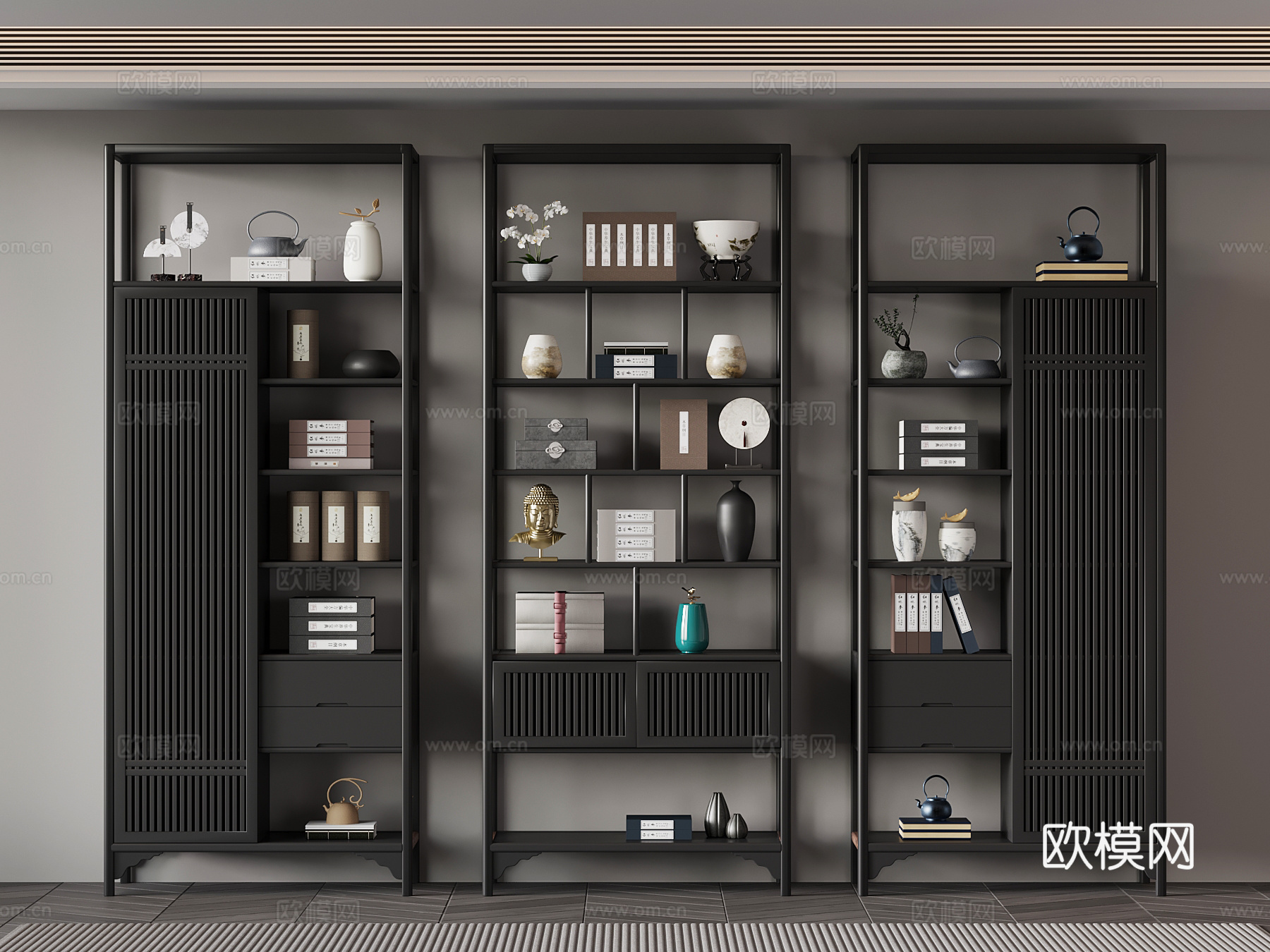现代意式博古架su模型
