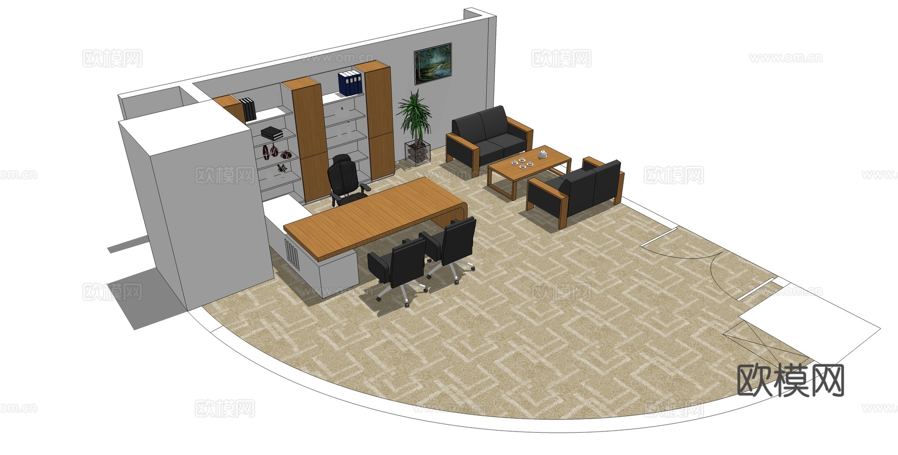 办公桌 办公椅 文件柜 沙发 茶几免费su模型