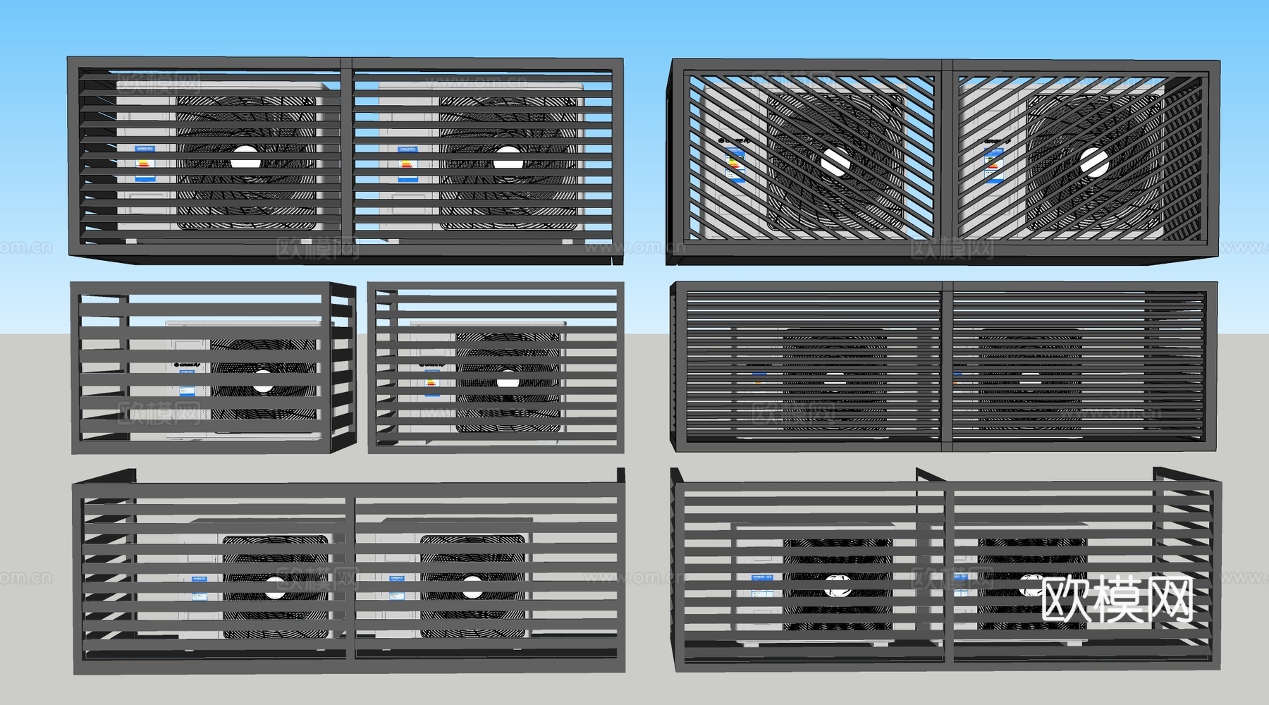 现代空调机位装饰架 空调外机装饰 空调位护栏su模型