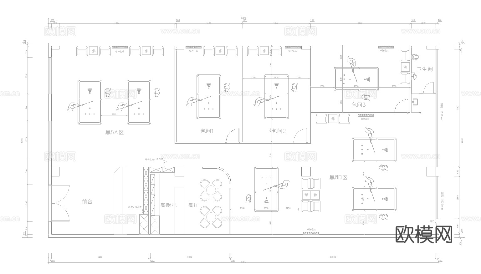 台球俱乐部 最新平面施工图合集cad施工图