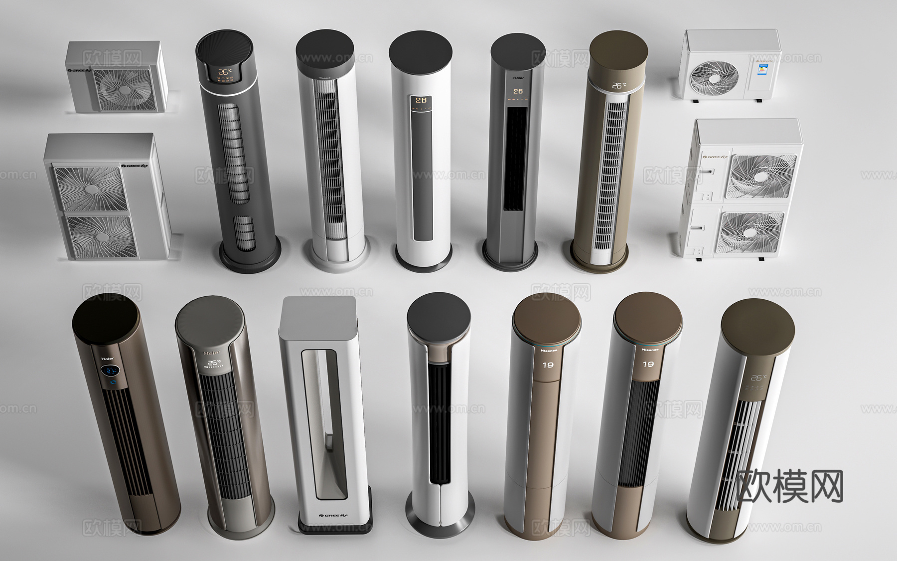 现代空调 空调柜机 空调外机su模型下载（渲染图1）