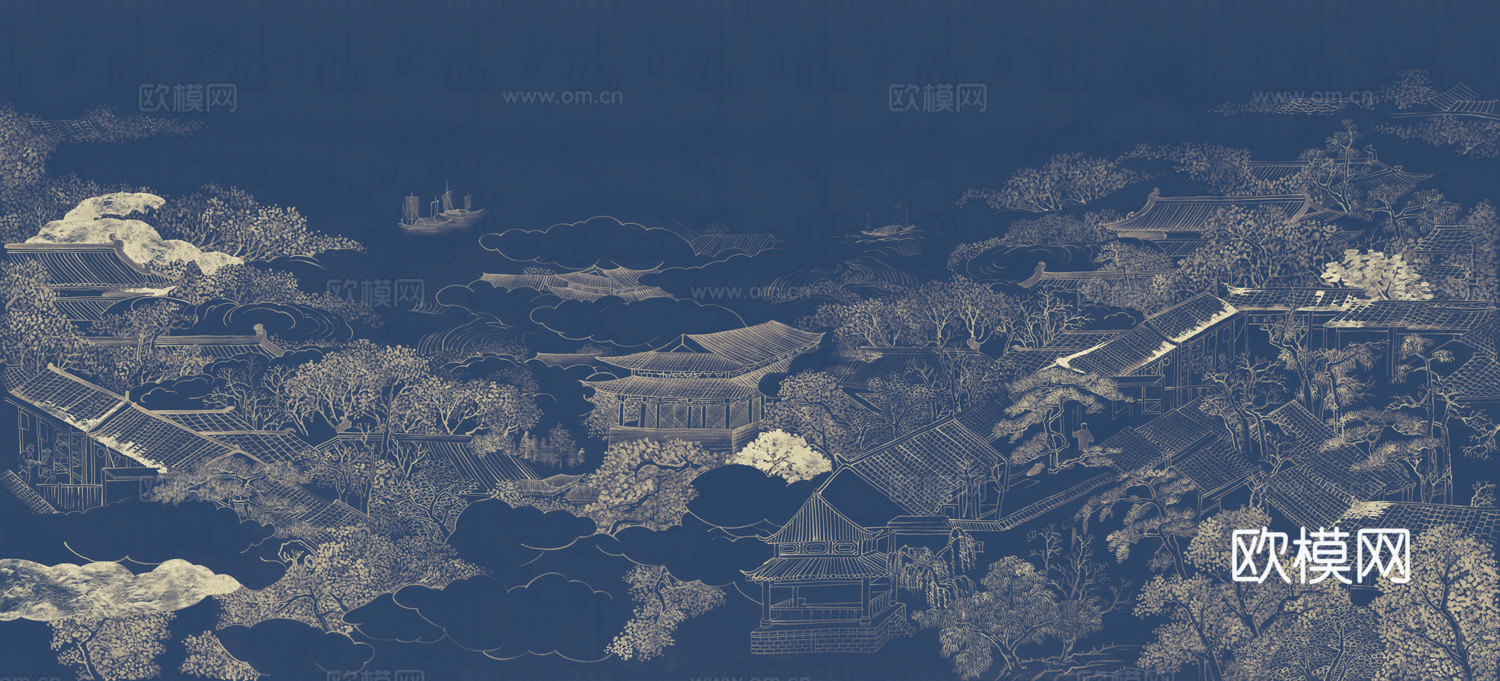 中式新中式山水画壁纸壁画装饰画