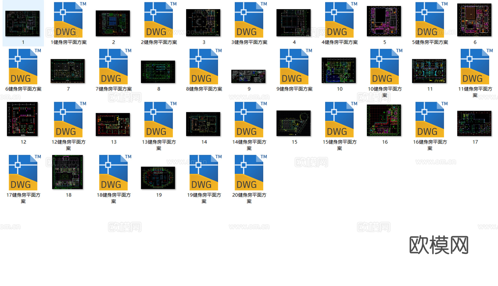 20套健身运动场馆平面设计方案CADcad施工图