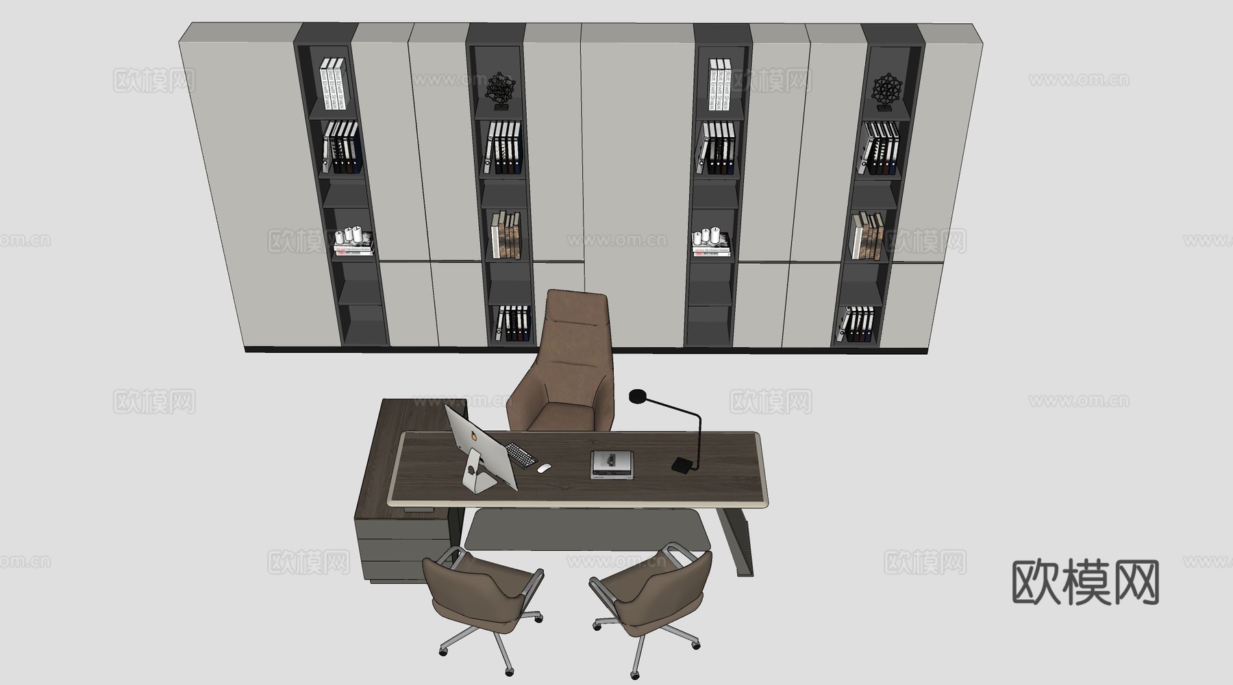 现代办公桌椅 办公家具 经理桌 老板桌su模型下载（渲染图3）