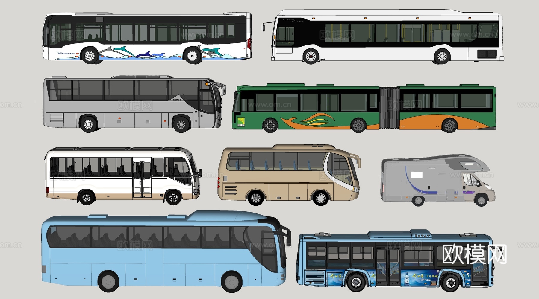 现代大巴车 公交车 中巴车 巴士su模型