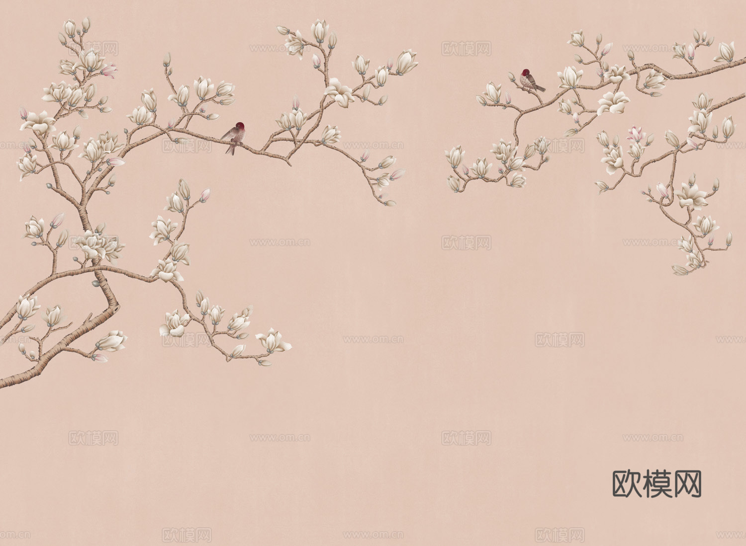 中式新中式花鸟植物壁纸壁画下载