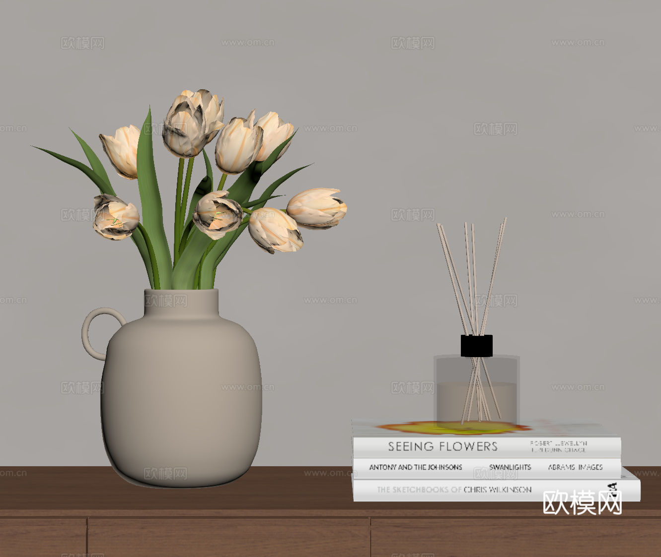 现代奶油花艺 花瓶 摆件su模型