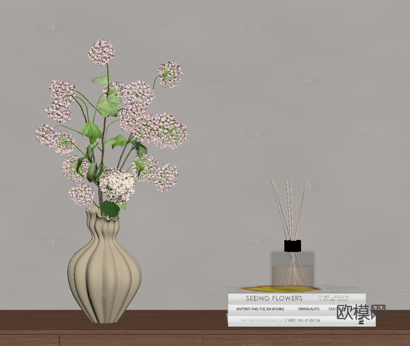 现代奶油花艺 花瓶 摆件su模型