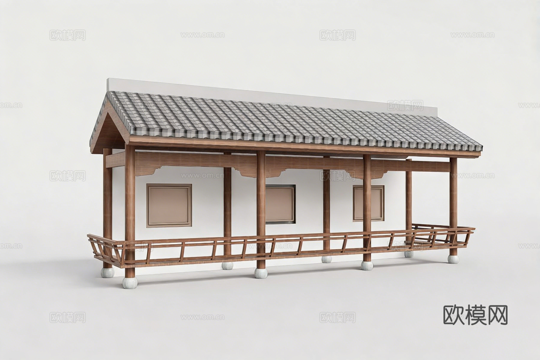 传统连廊 古建风雨廊​ 中式长廊 园林建筑小品 深棕木结构su模型