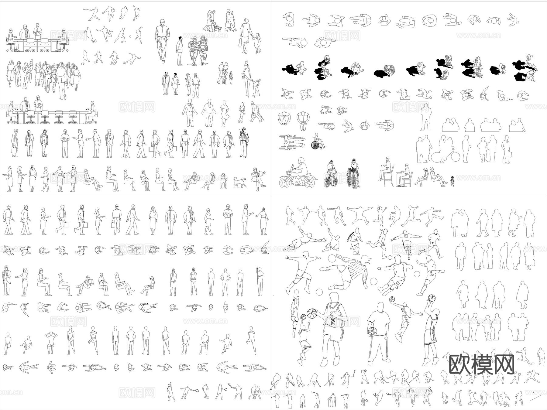 2026年最新超全人物儿童模特运动人物平立面CAD图库cad施工图