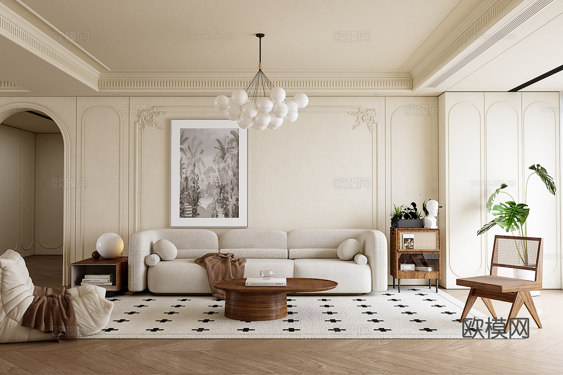 法式客厅3d模型下载