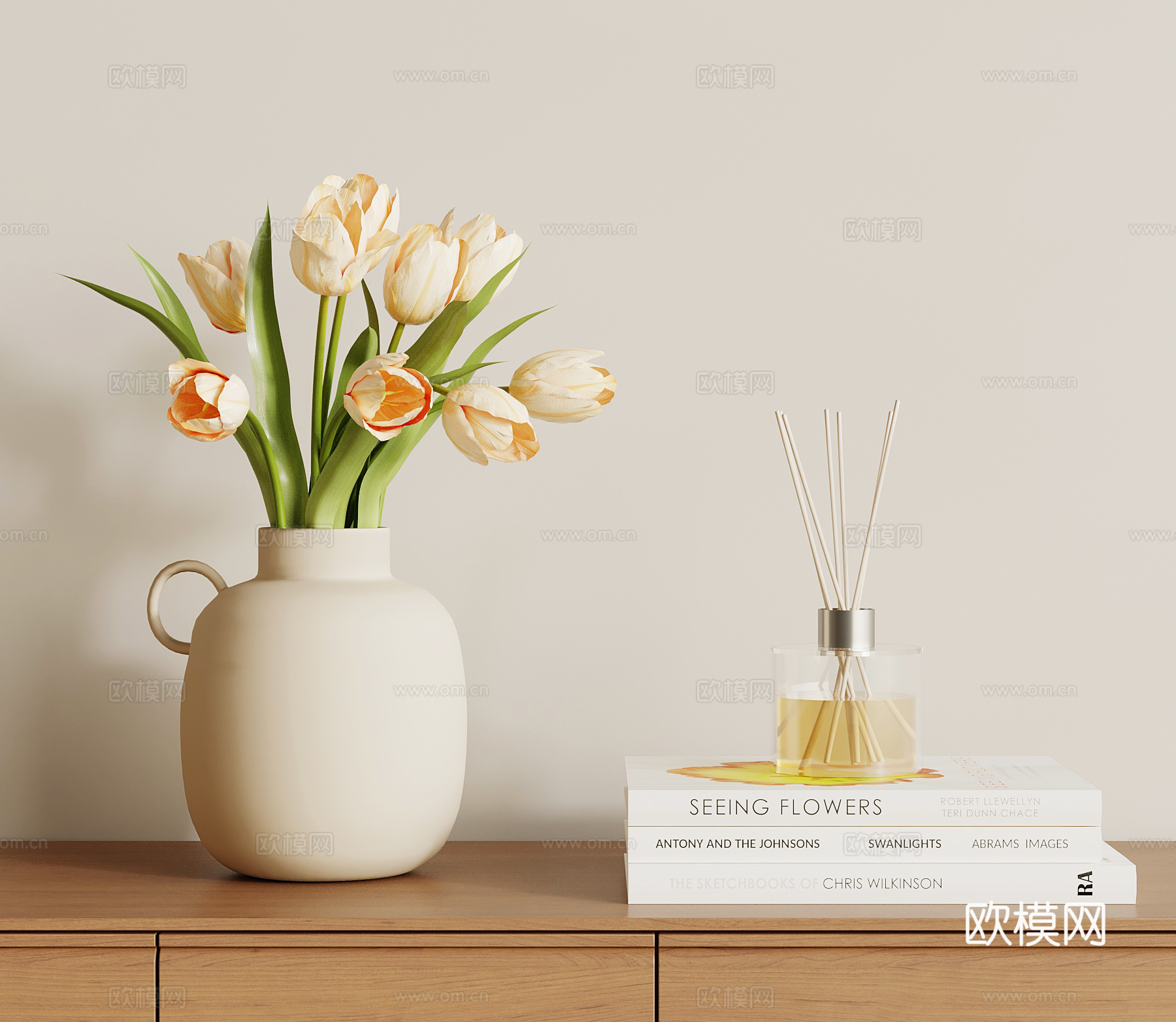 现代奶油花艺 花瓶 摆件su模型