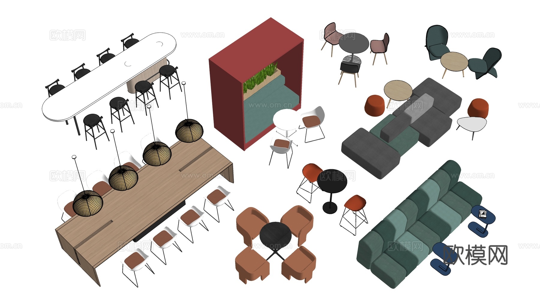 现代茶水间桌椅 公司休息区桌椅 吧台桌椅 休闲桌椅su模型