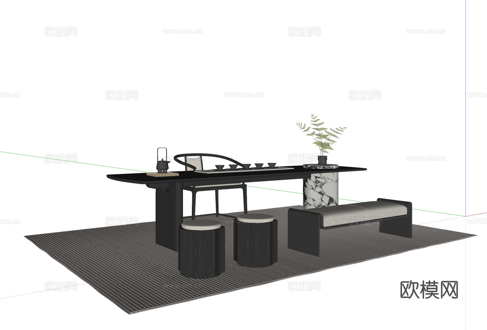 现代新中式茶桌椅su模型