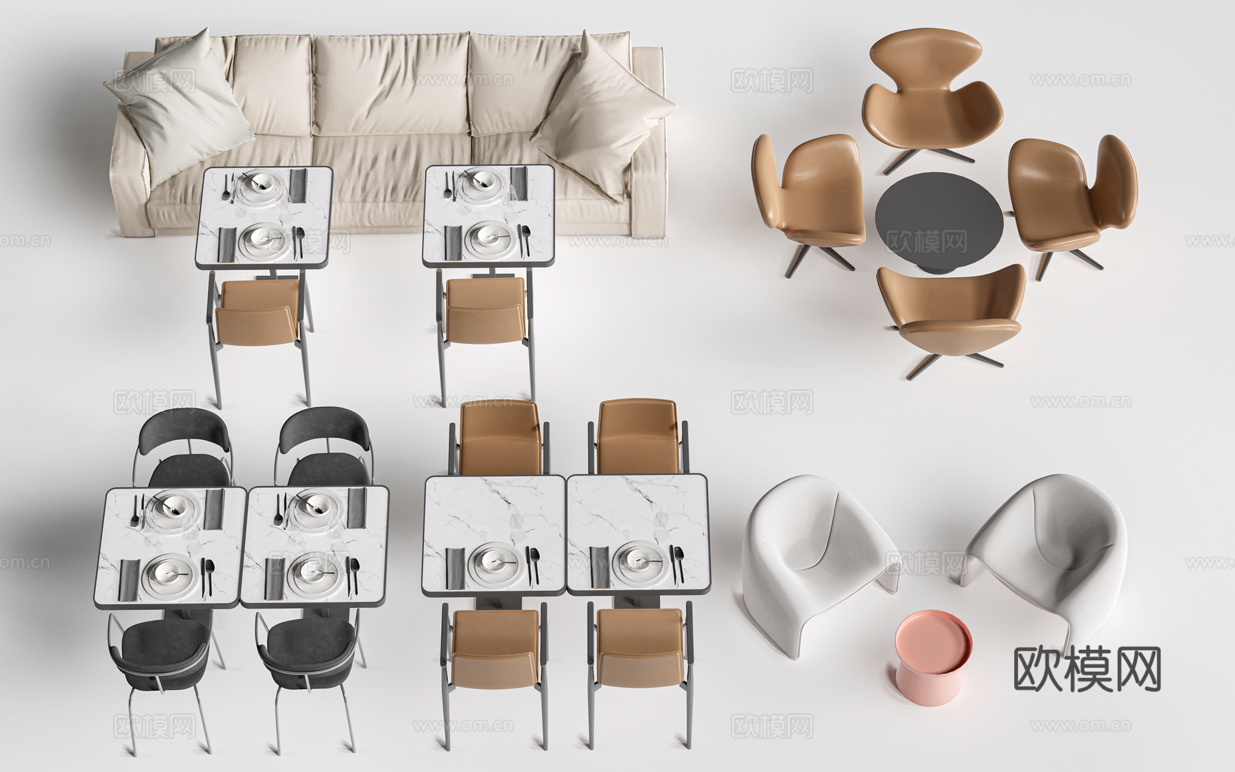 现代餐厅桌椅 餐饮桌椅 餐饮家具su模型