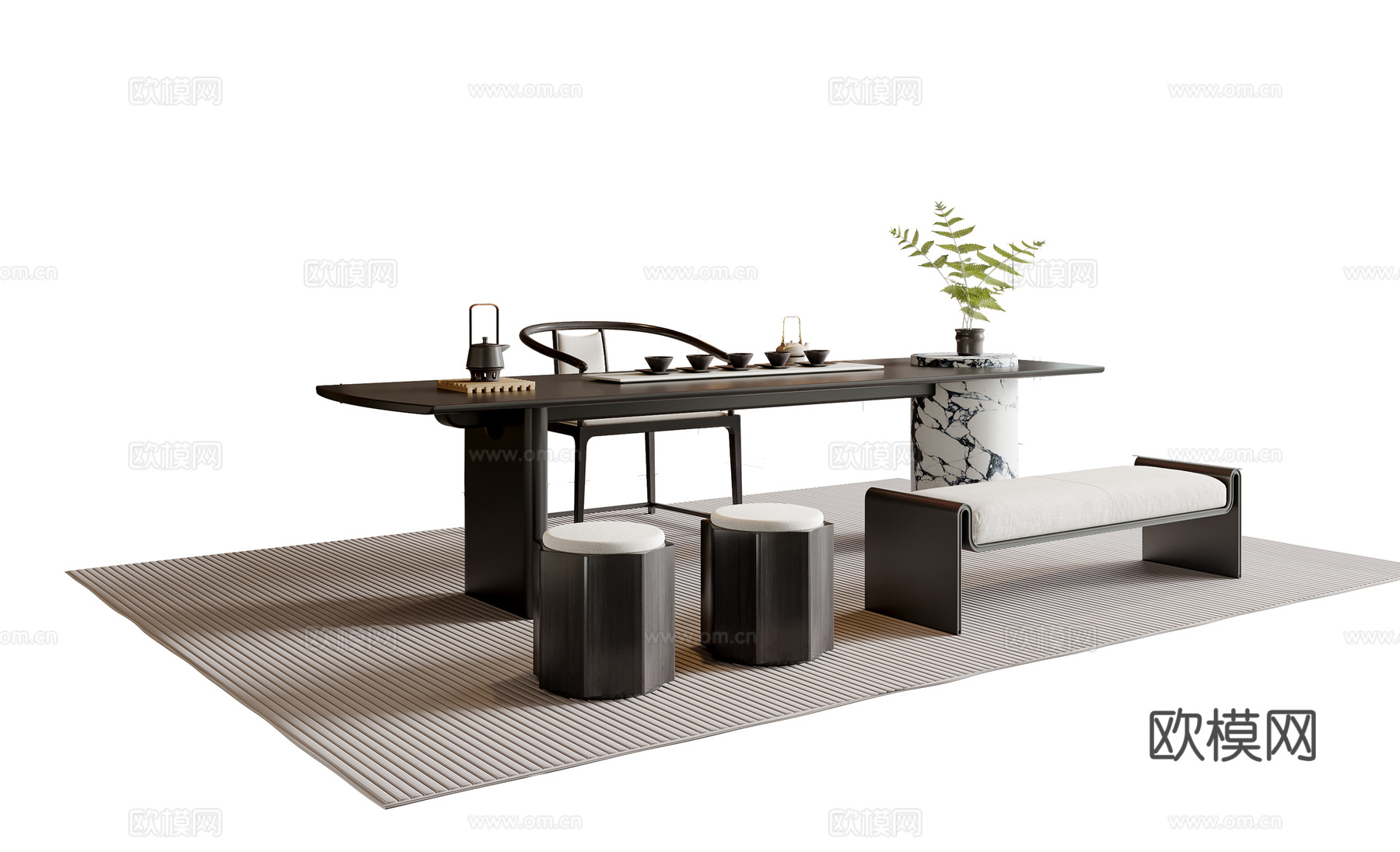 现代新中式茶桌椅su模型