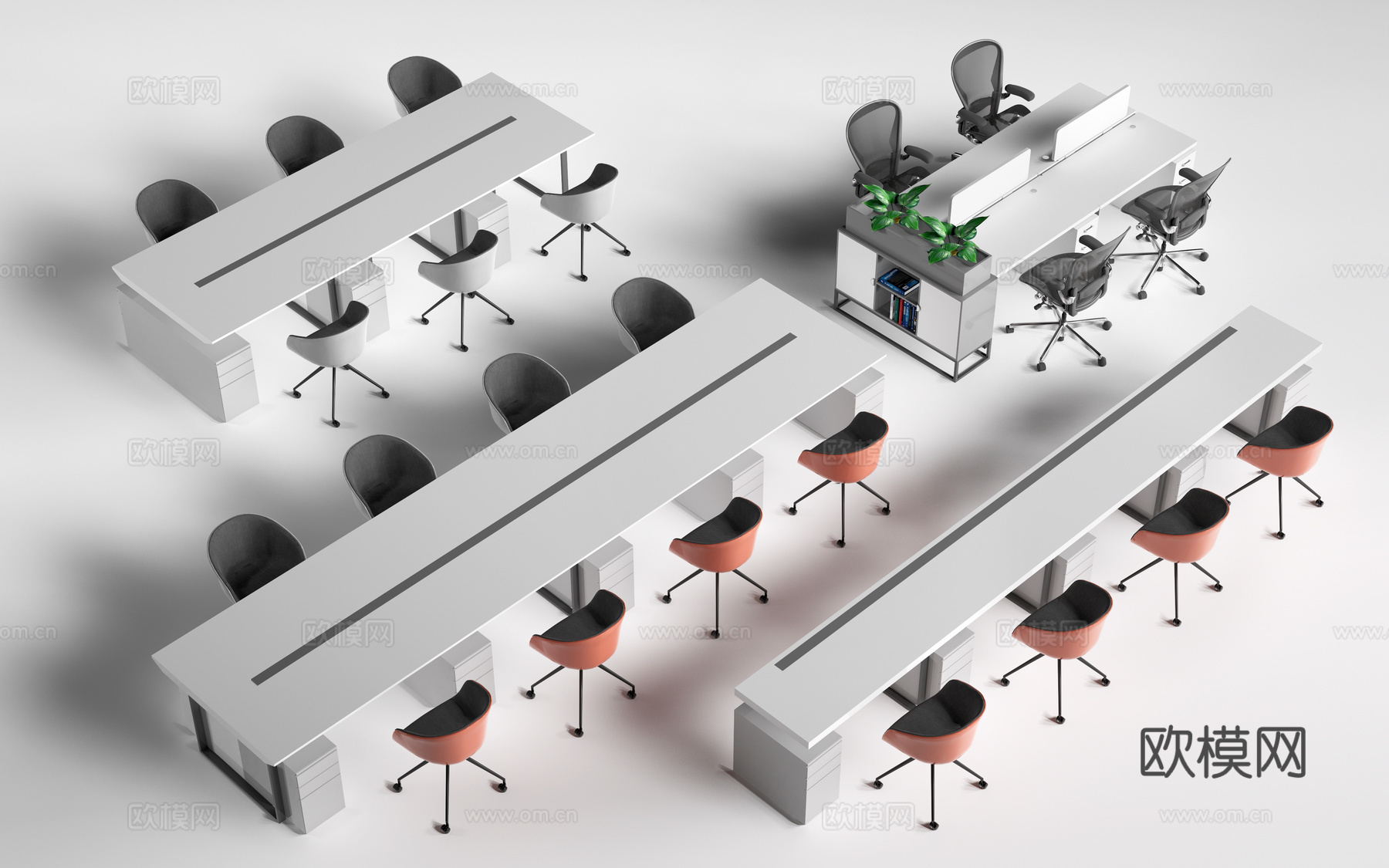 现代办公桌椅 办公家具 经理桌 老板桌su模型下载（渲染图1）
