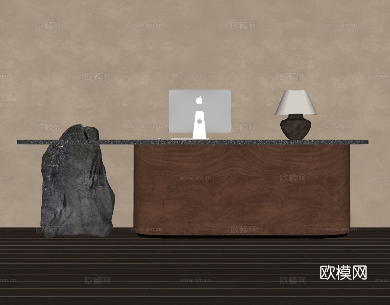 中古风前台 中古风 前台 接待 侘寂前台 收银台 花瓶花艺su模型