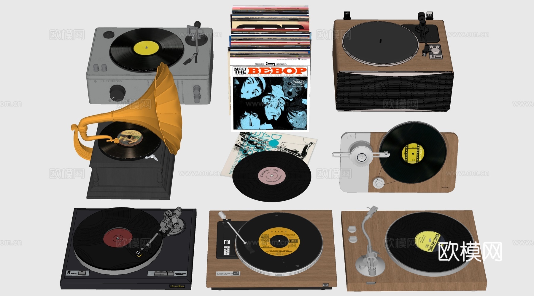 现代复古唱片机 黑胶唱片机 唱片su模型