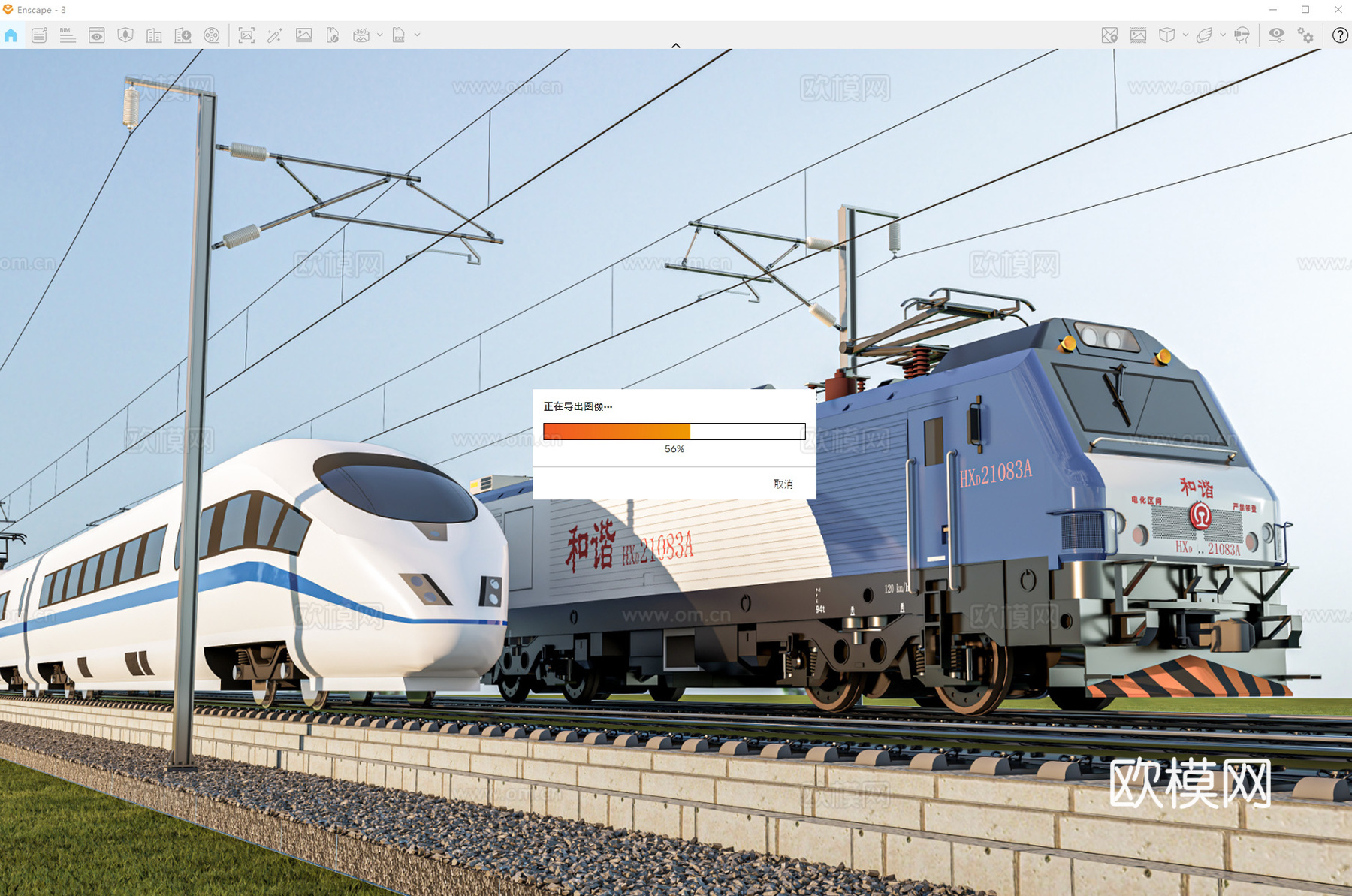 现代火车头 和谐号火车 高铁列车su模型