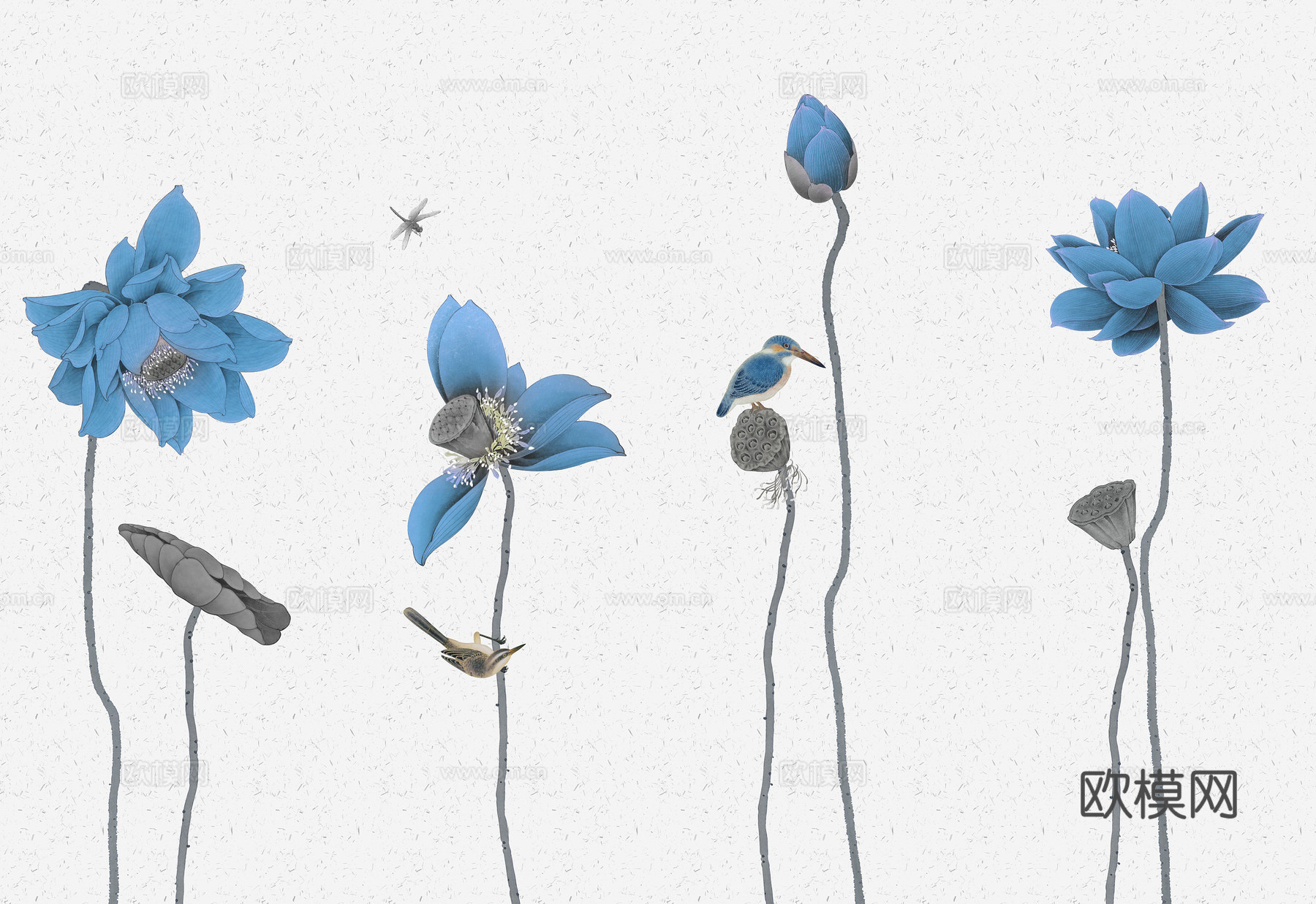 中式新中式花鸟植物壁纸壁画装饰画