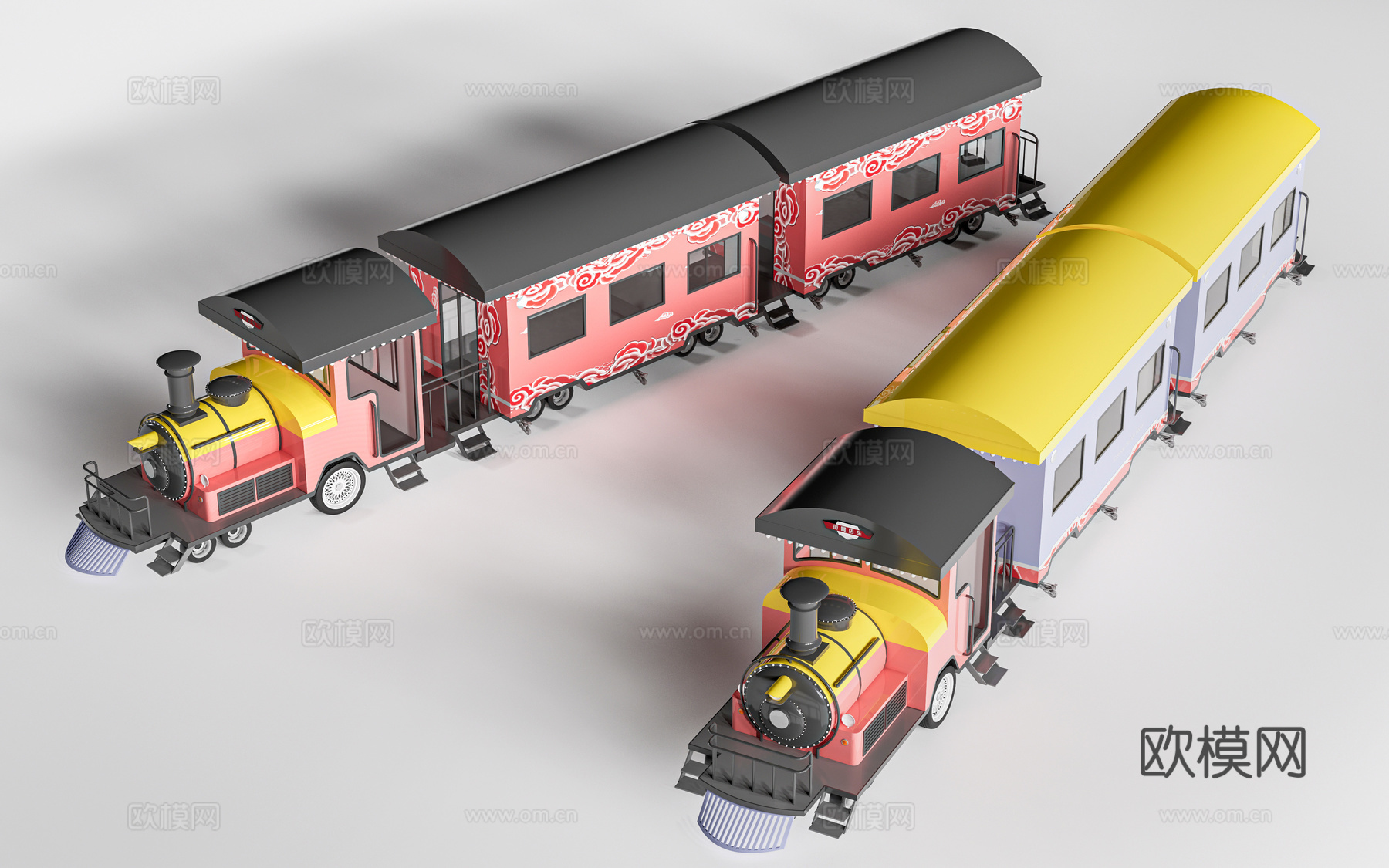 现代火车头 商场小火车 观光小火车 无轨小火车su模型