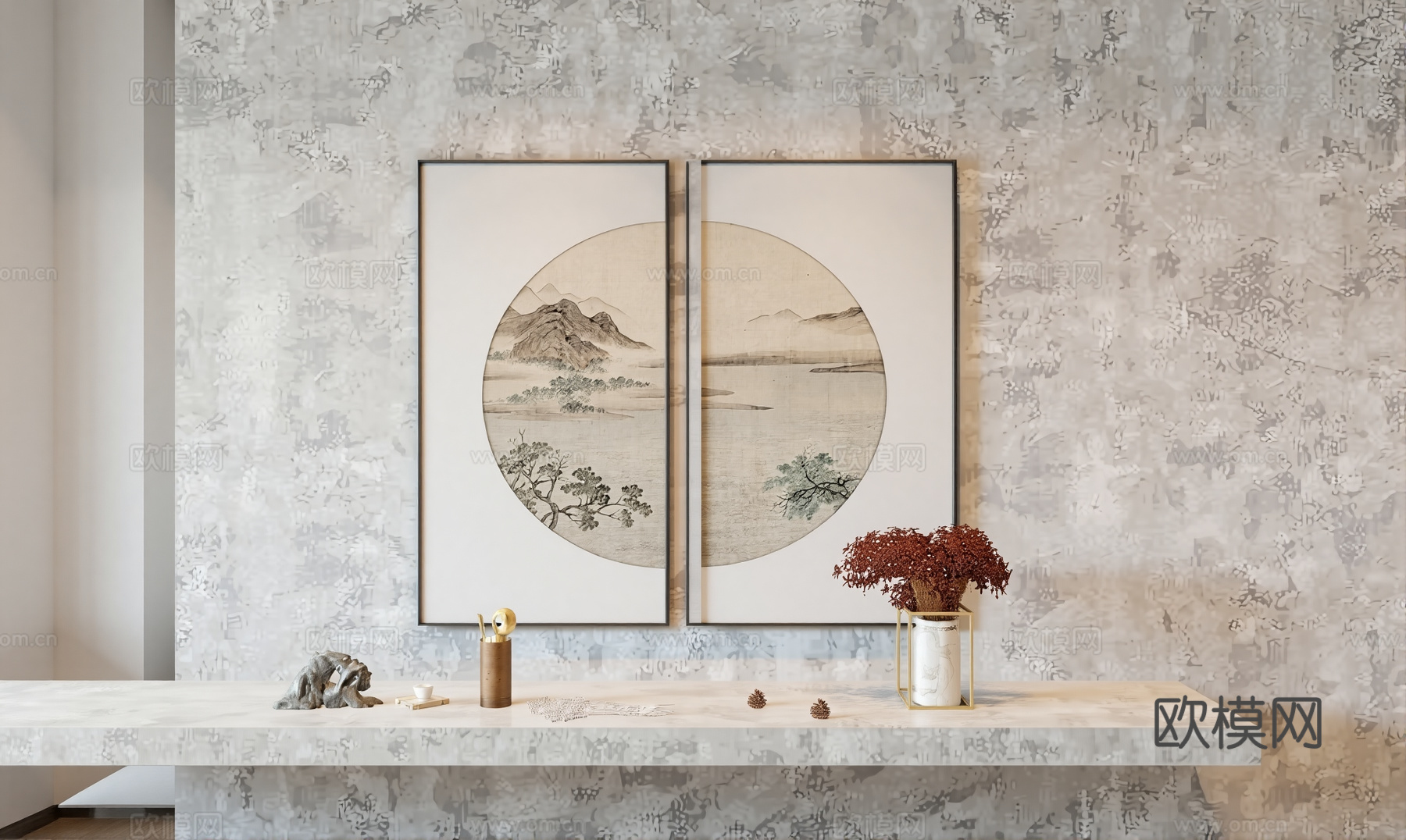 现代 新中式挂画su模型