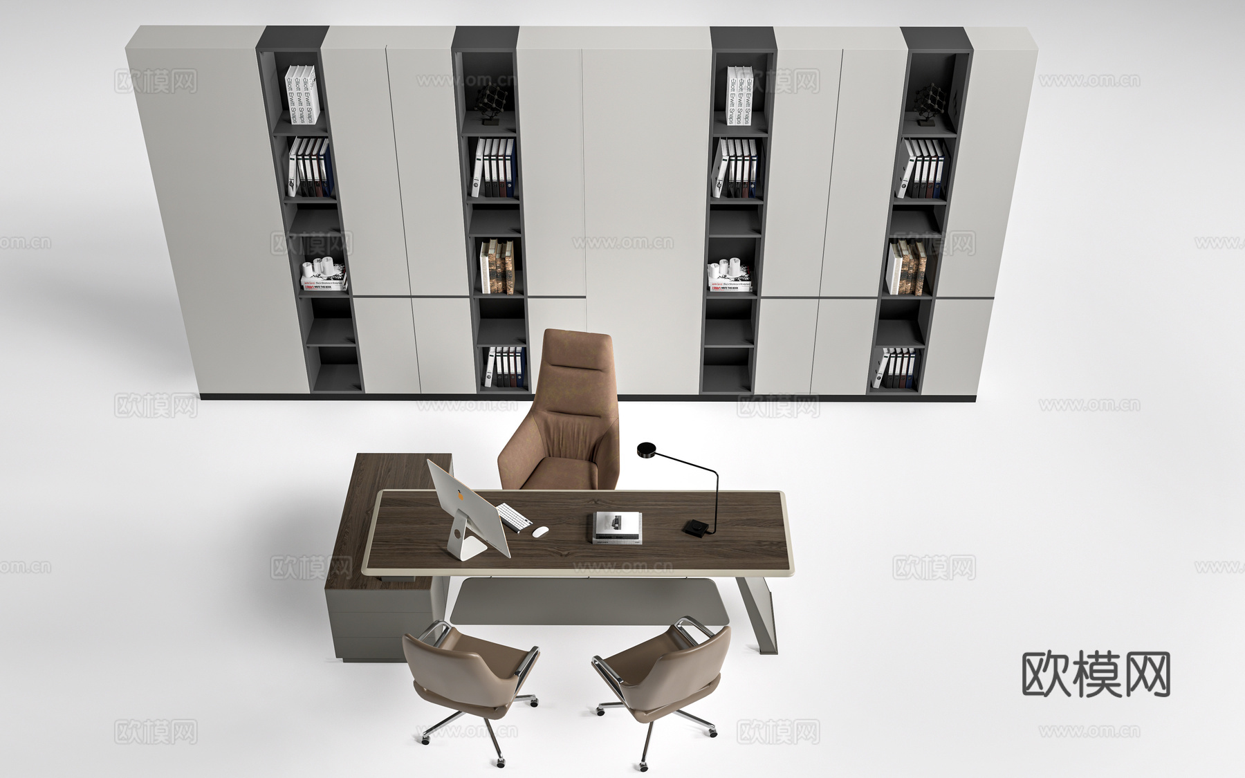 现代办公桌椅 办公家具 经理桌 老板桌su模型下载（渲染图1）