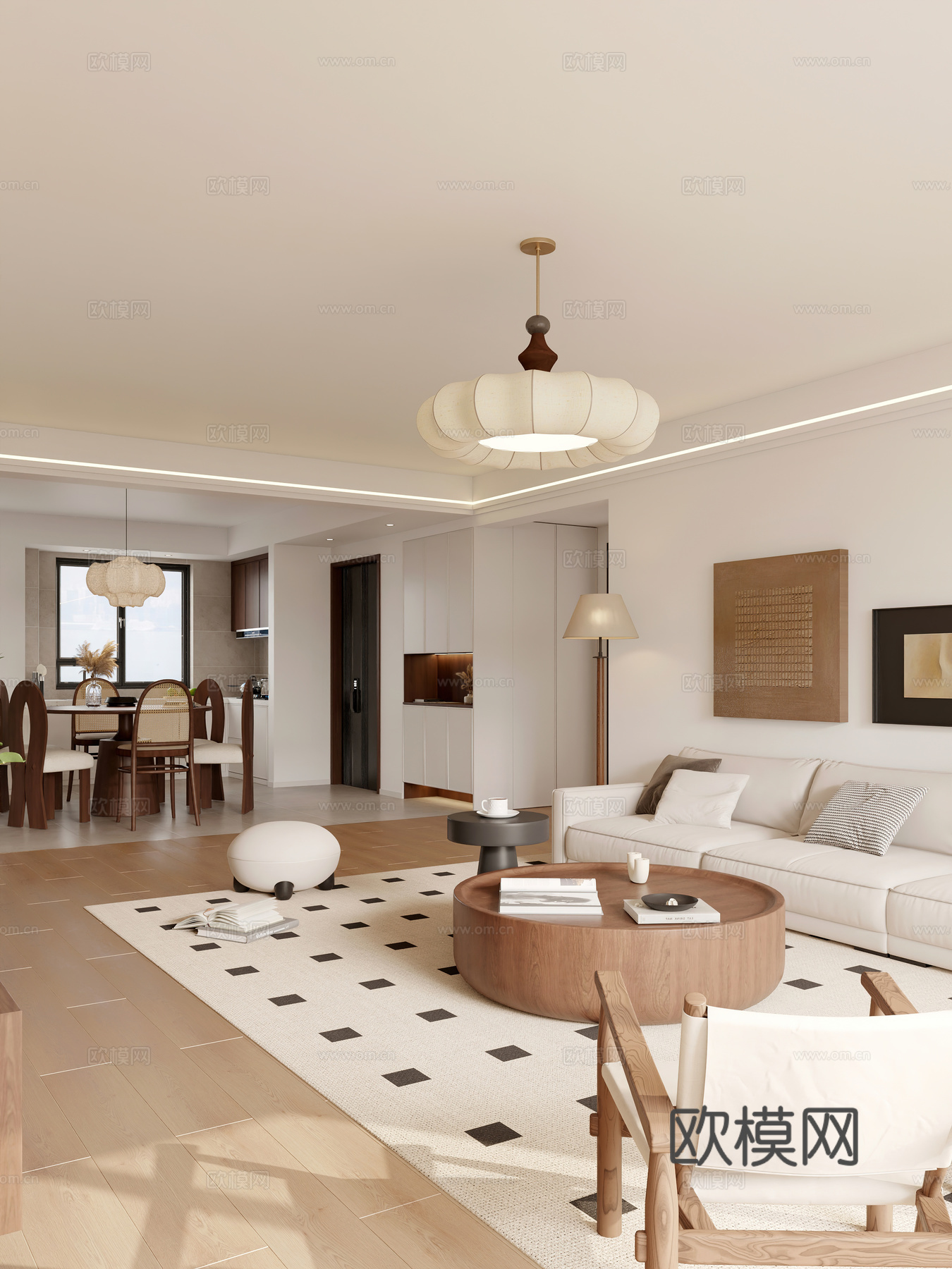 中古风客餐厅 开放厨房3d模型下载（渲染图5）