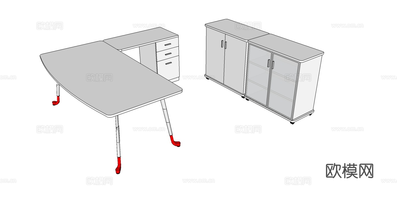 员工办公桌 办公椅 文件柜  办公桌 行政桌免费su模型