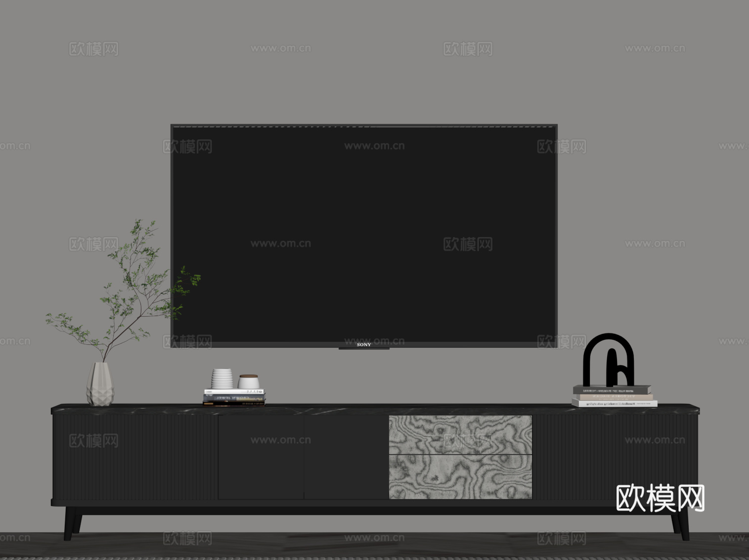 现代意式电视柜su模型