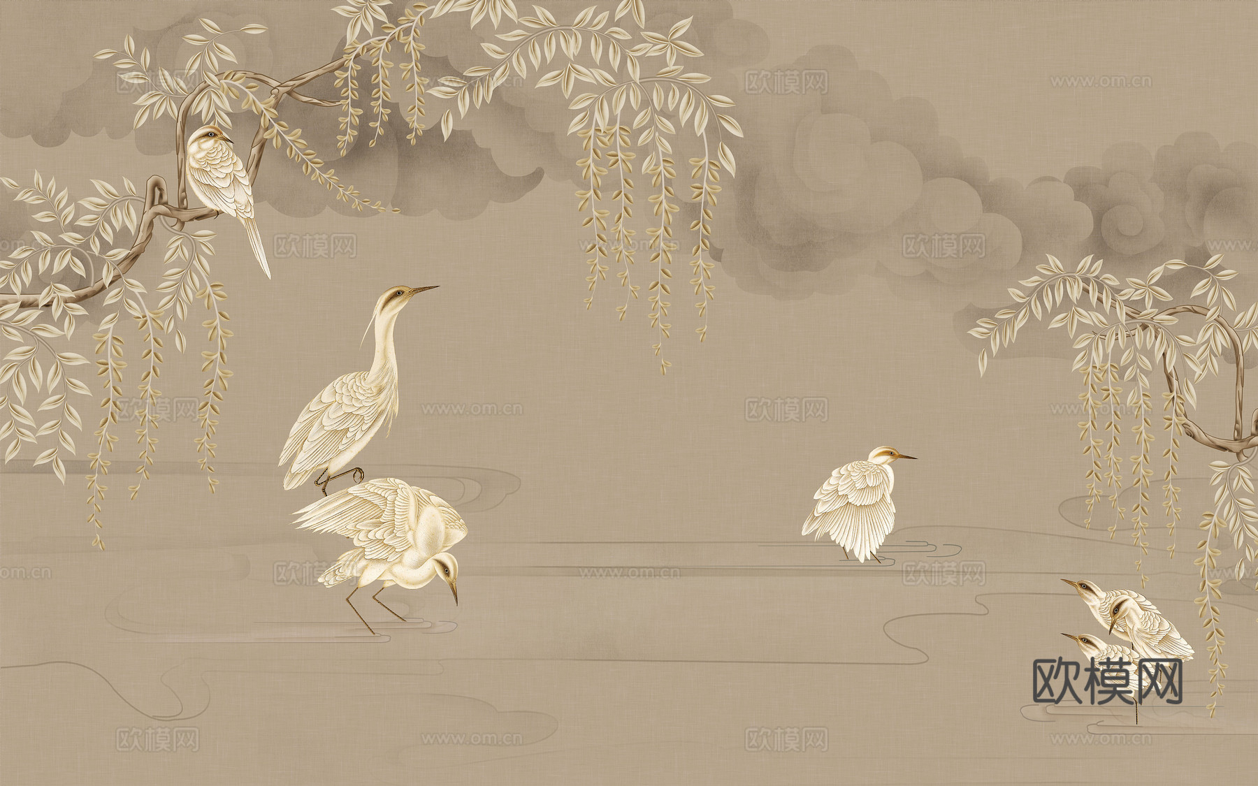 中式新中式花鸟植物壁纸壁画