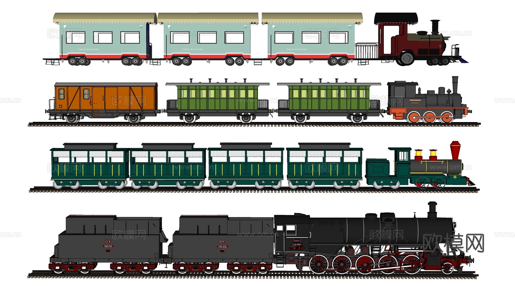 现代火车头 商场小火车 观光小火车 无轨小火车su模型