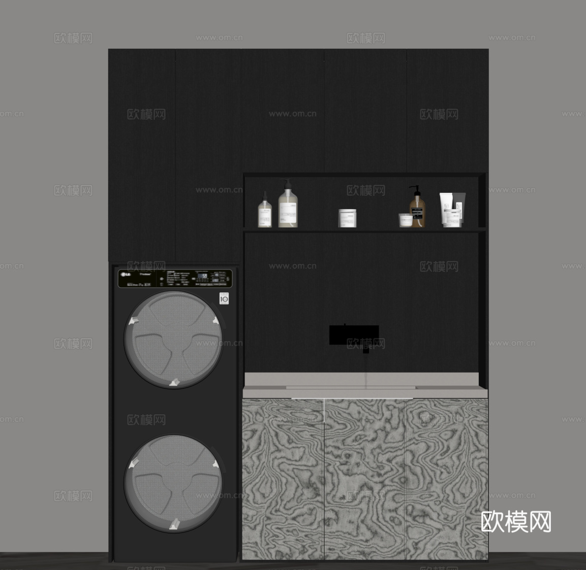 现代意式洗衣机柜 阳台柜su模型
